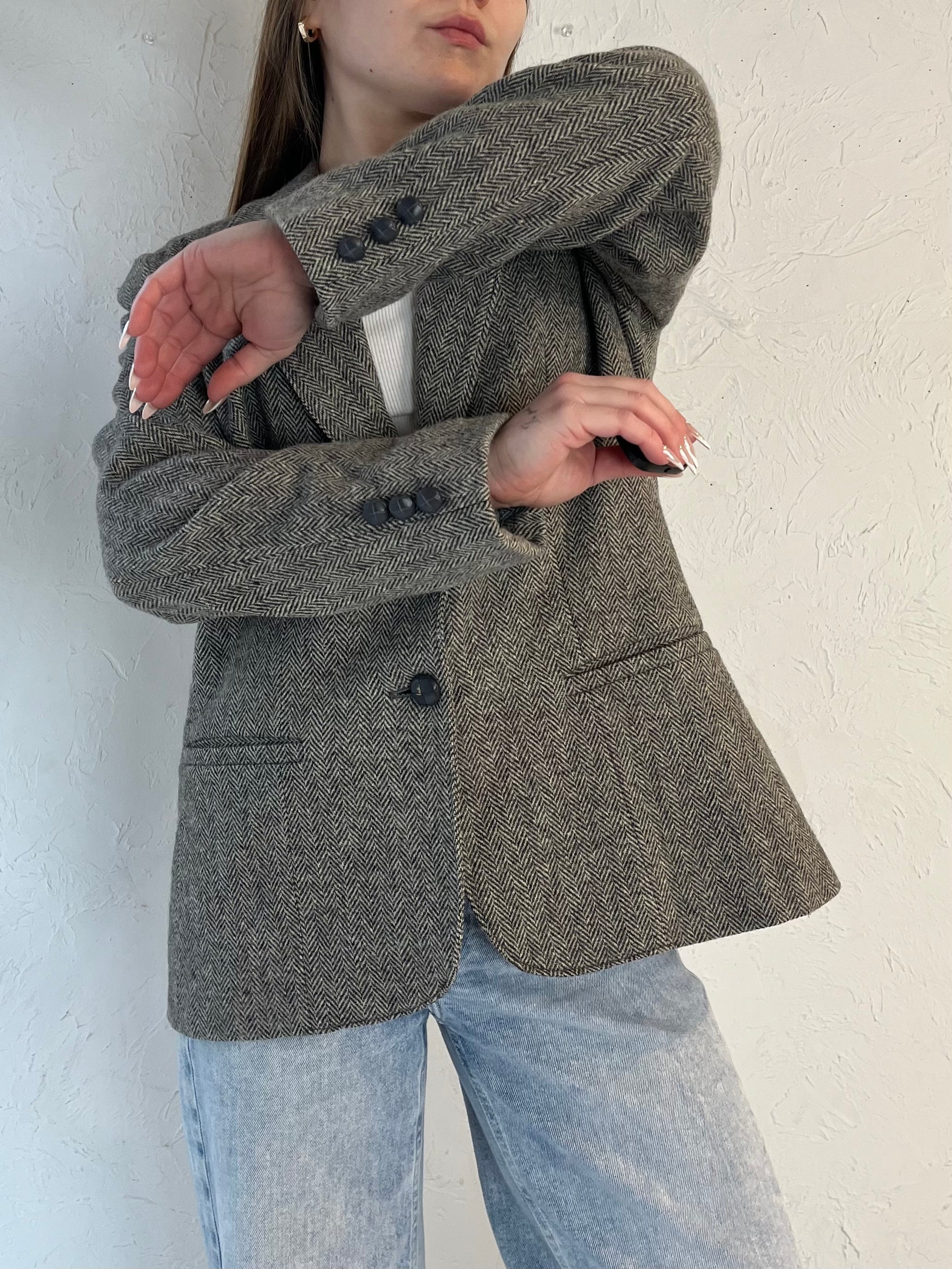 90s ‘Ashley Brooke’ Gray Houndstooth Blazer Jacket / Small