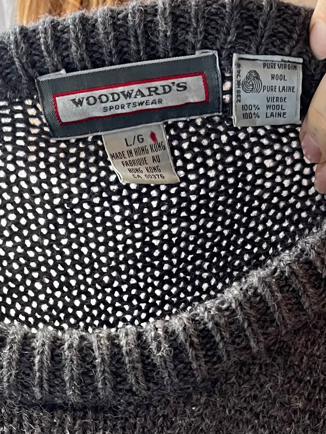 90s ‘Woodward’s Sportswear’ Grey Fair Isle Wool Nordic Ski Knit Pullover Crew Neck Sweater / Large