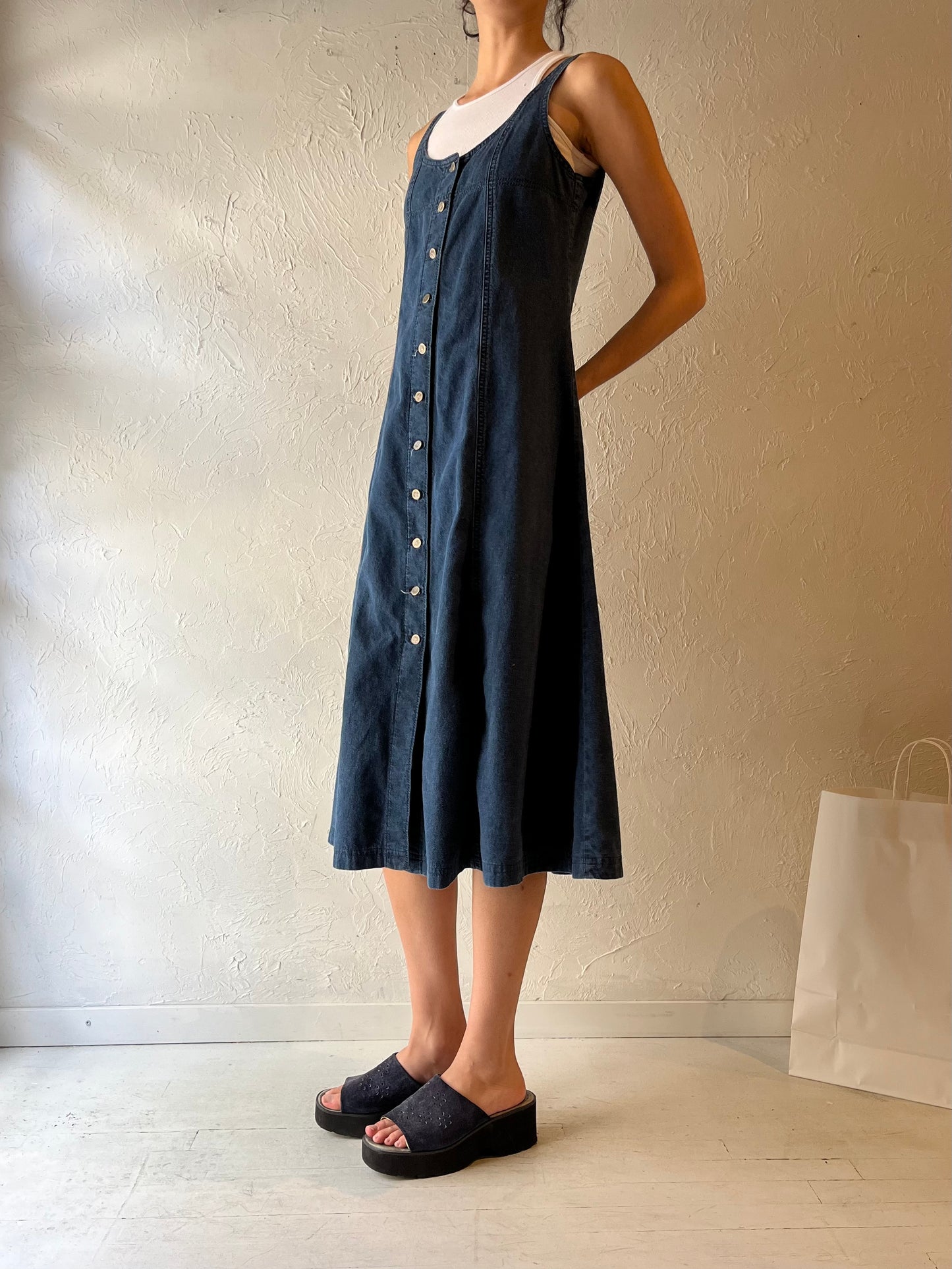 90s ‘Peace by Piece’ Button Up Denim Dress / Medium