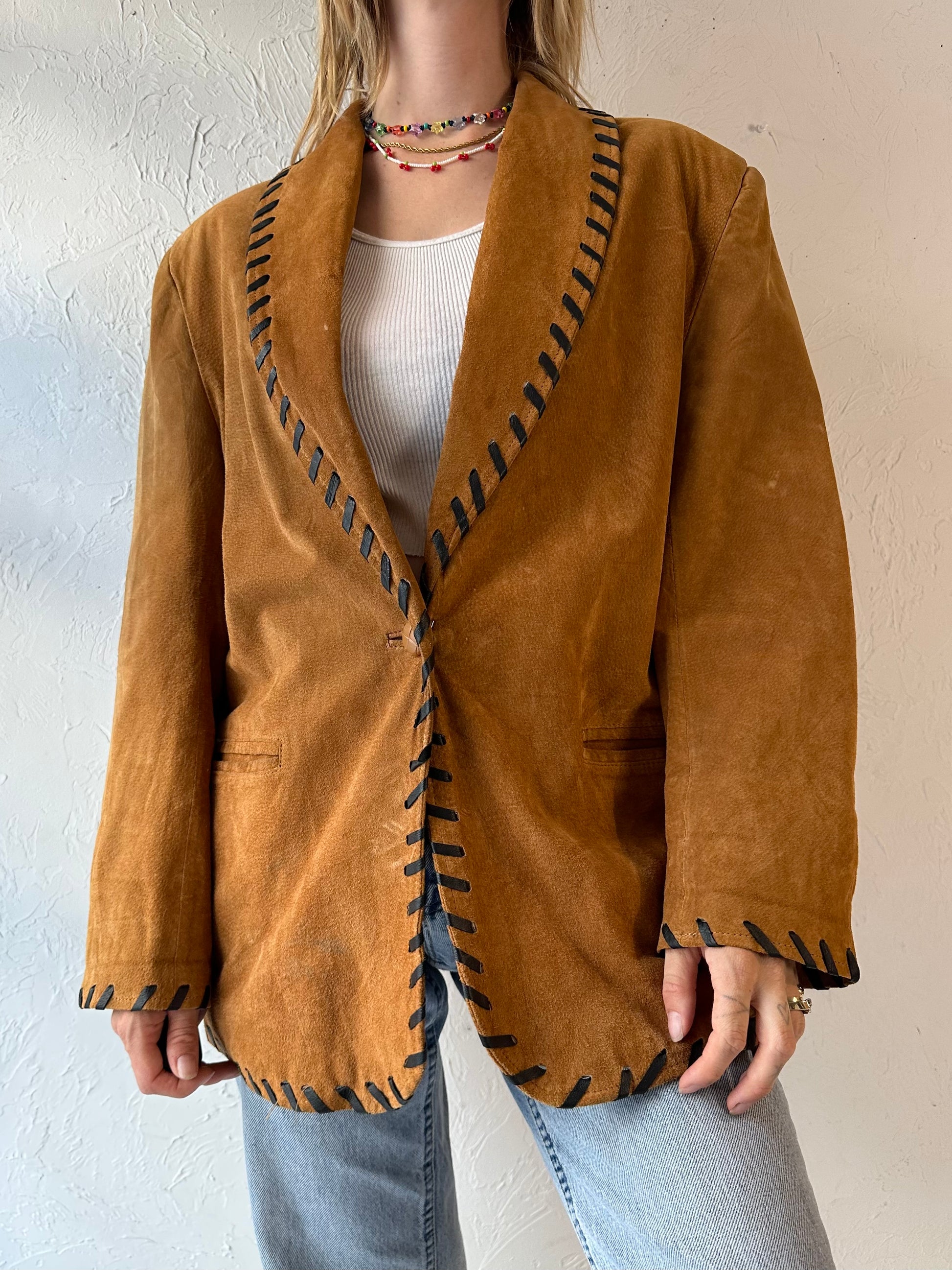 80s 'Dalmys' Oversized Suede Jacket / Large