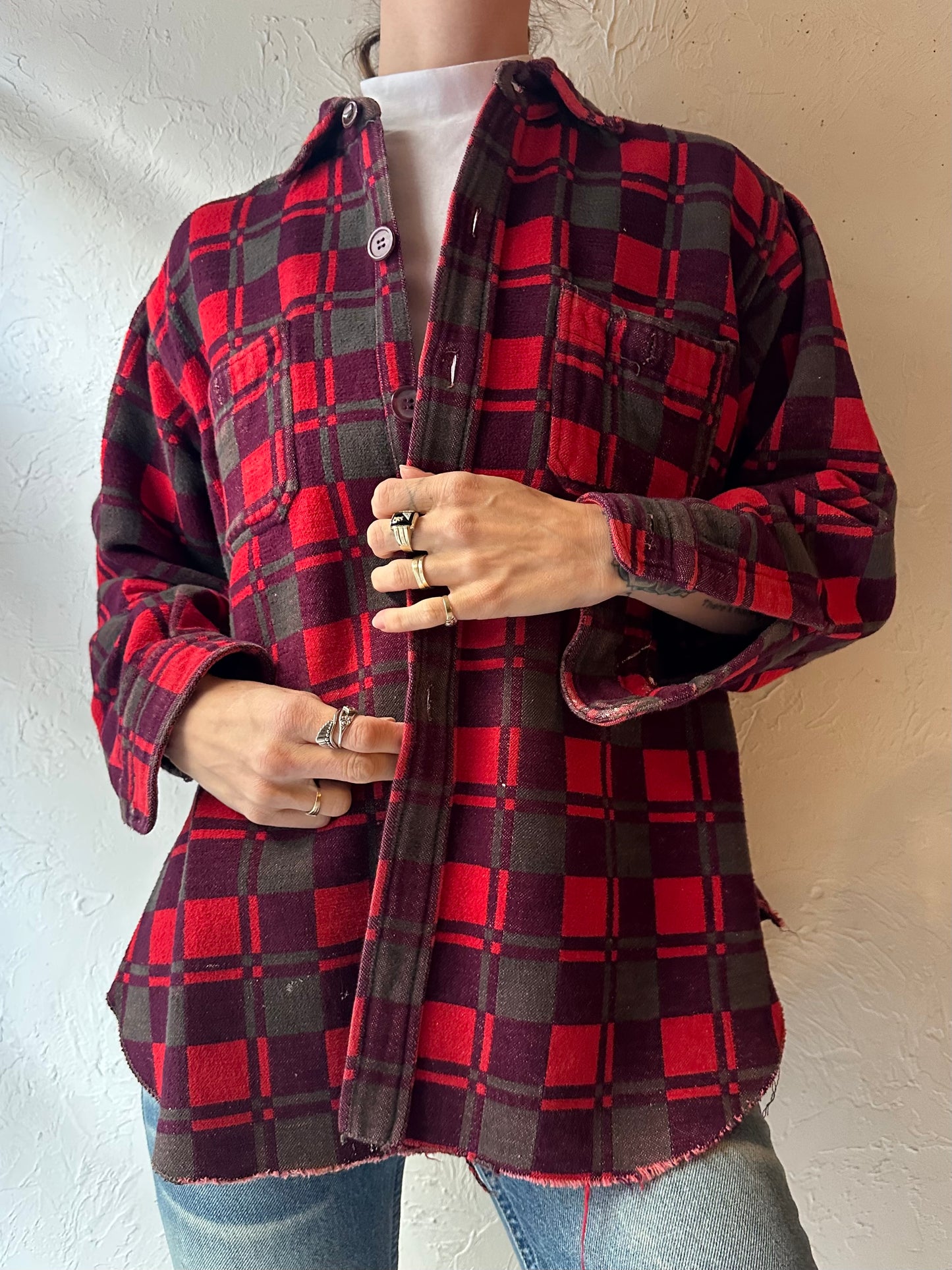 80s 'Champion' Red Plaid Flannel Shirt / Small