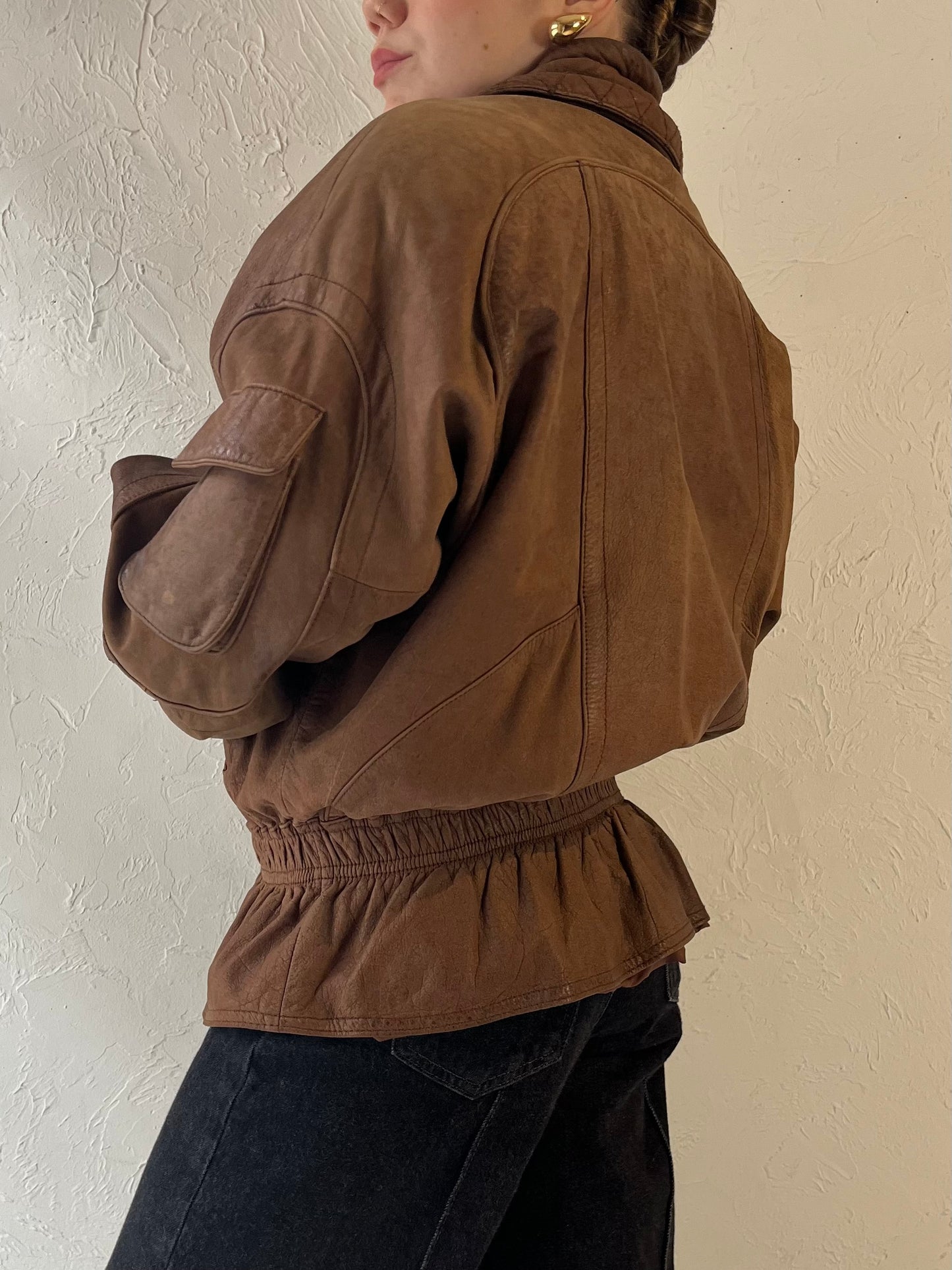 90s 'Adventure Bound' Brown Leather Jacket / Medium