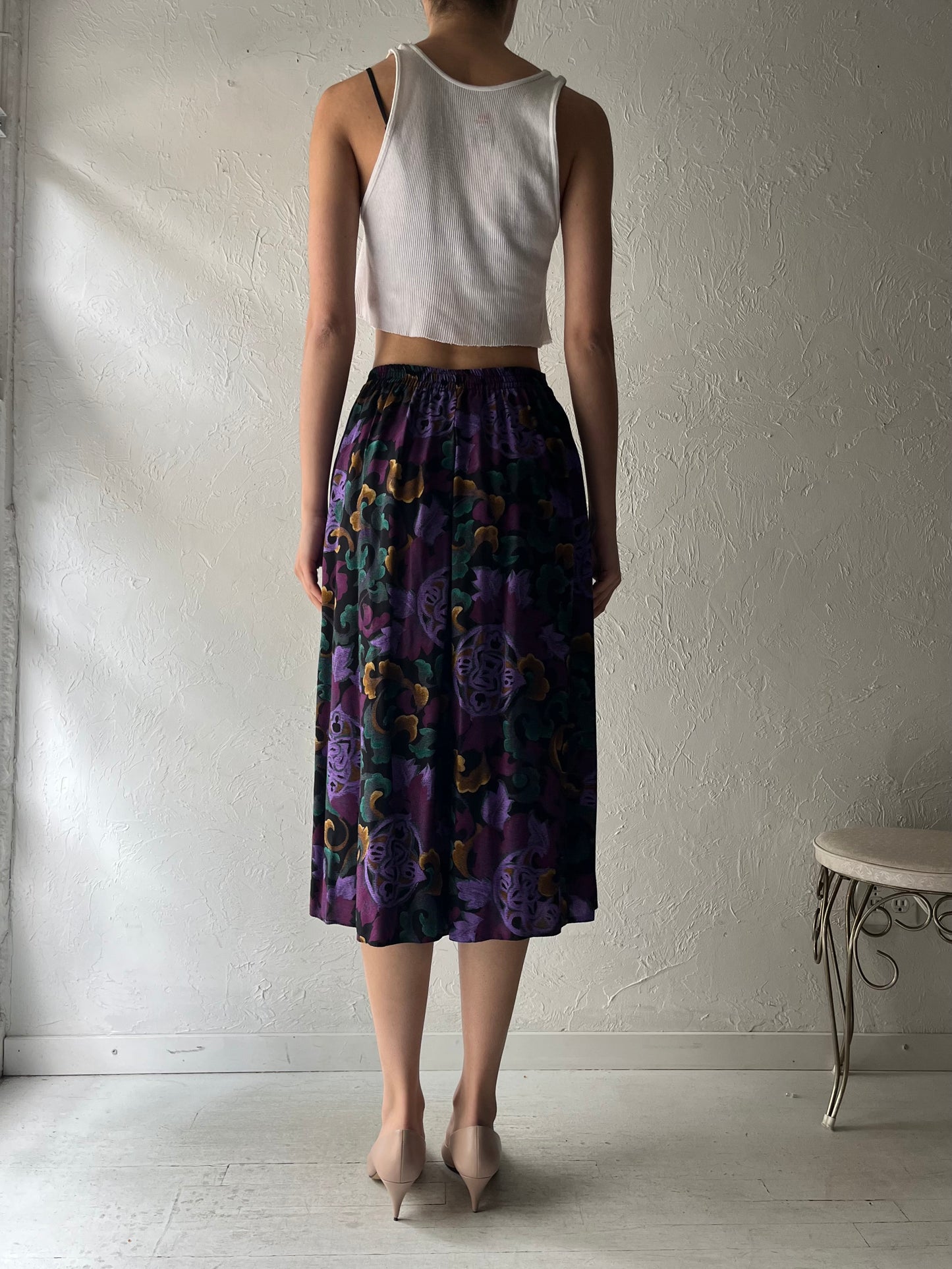 90s 'St Michael' Purple Patterned Wide Leg Shorts / Small
