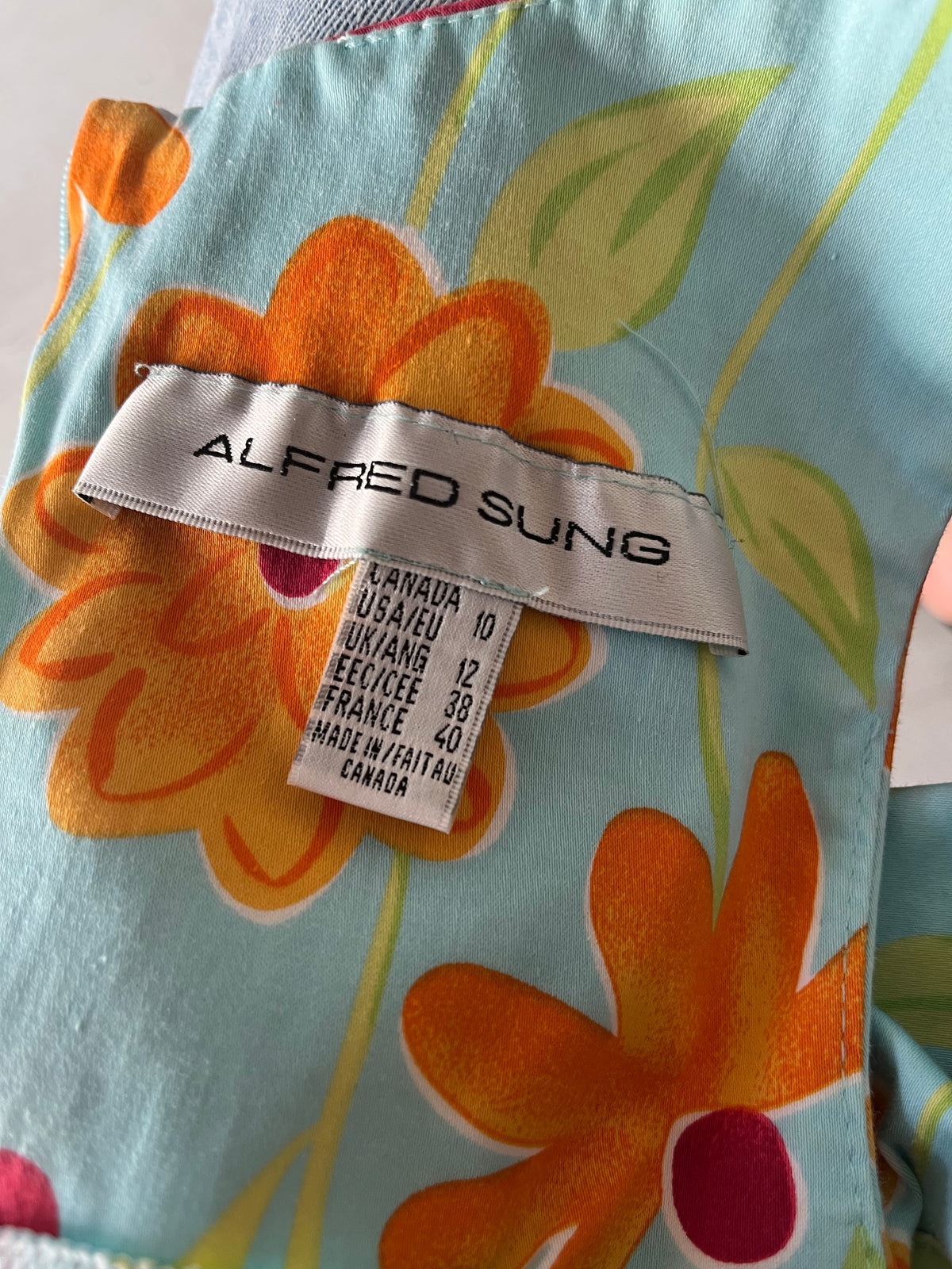 90s 'Alfred Sung' Floral Mini Dress / Medium