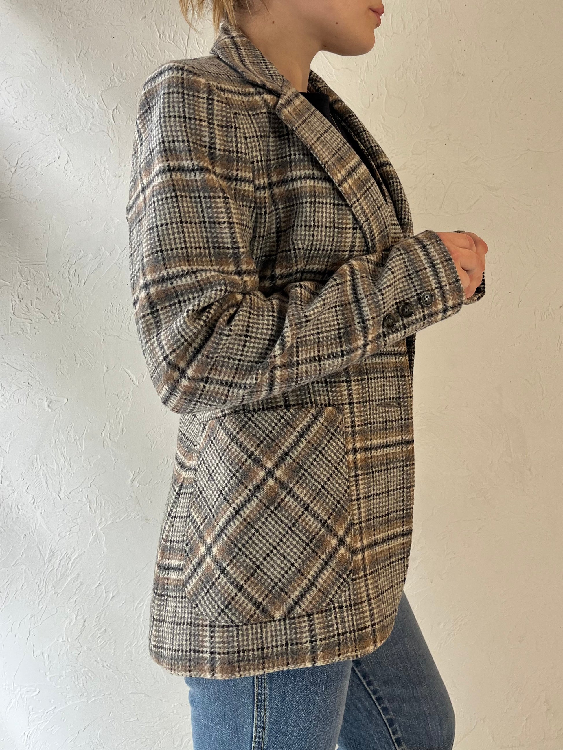 70s 'Prestige' Plaid Blazer Vest Set / Union Made / Small