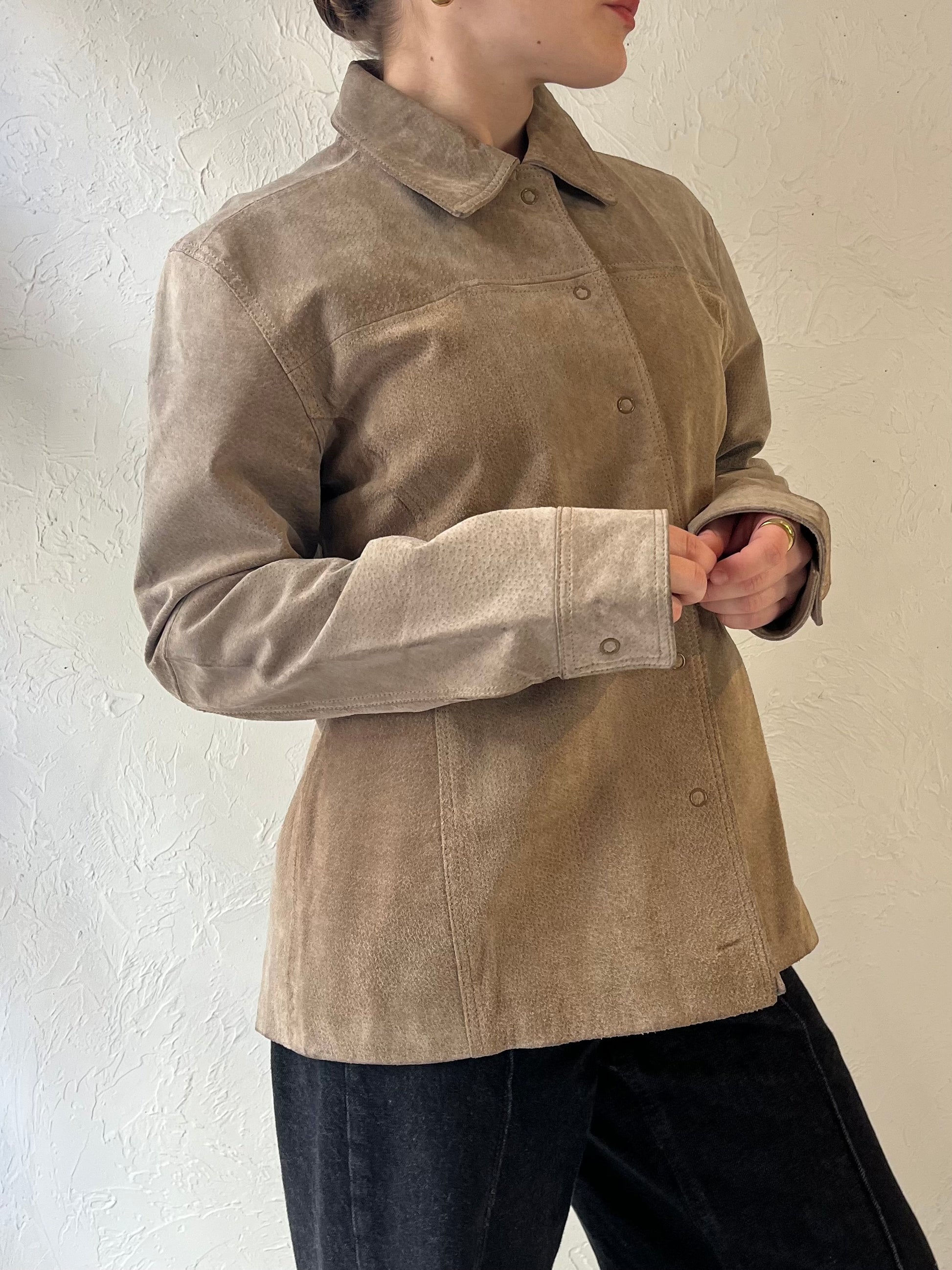 Y2k 'North Crest' Taupe Suede Jacket / L