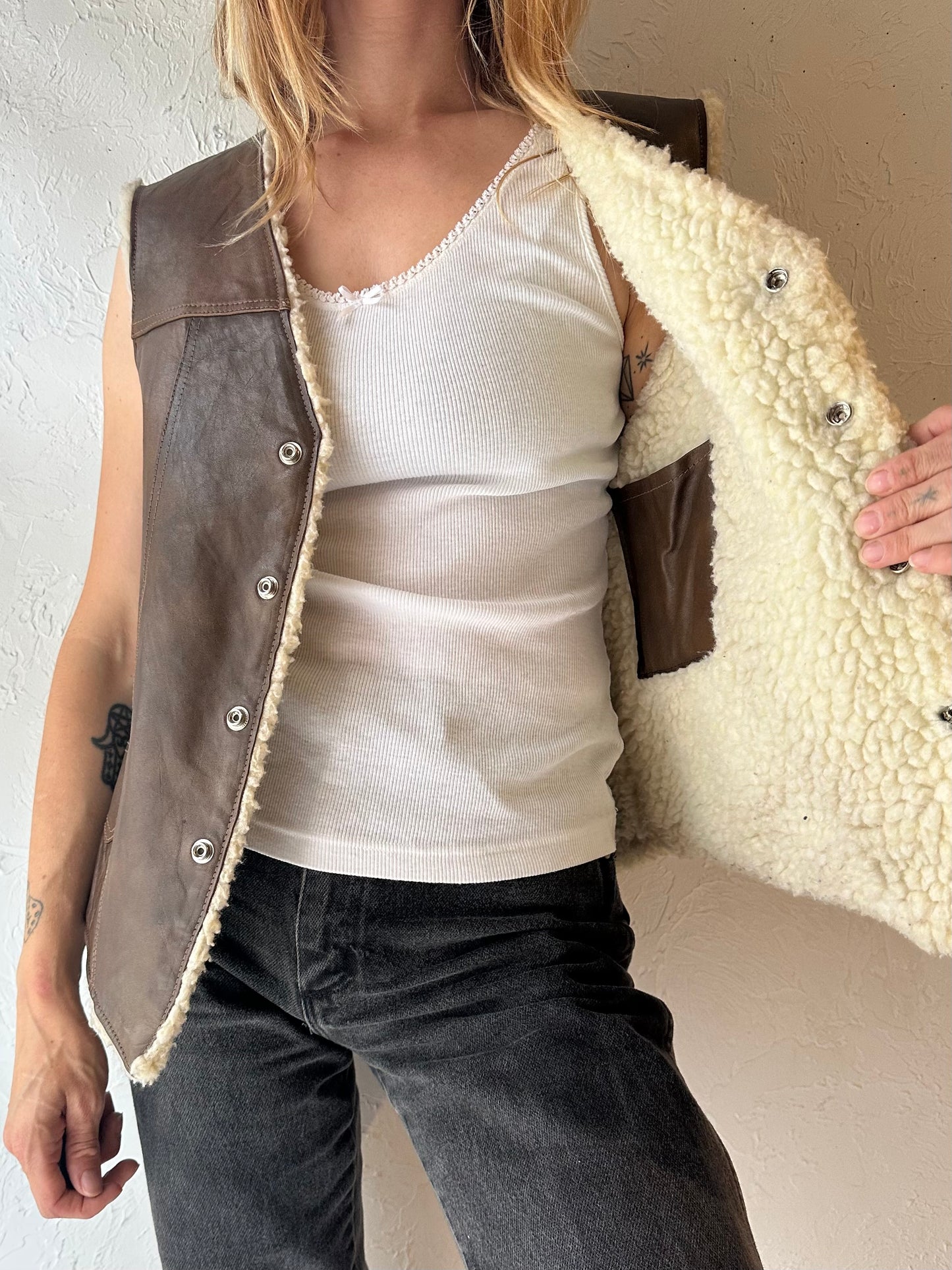 70s Brown Leather Vest / Large