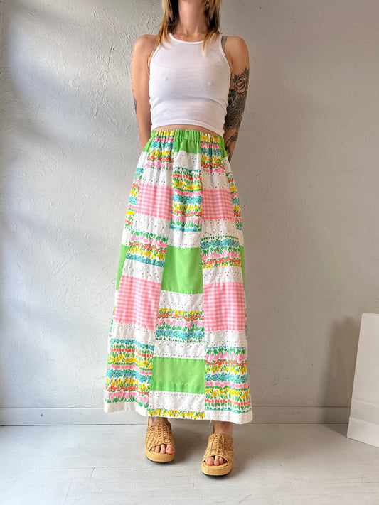 90s 'Talbots' Patchwork Maxi Skirt / Small