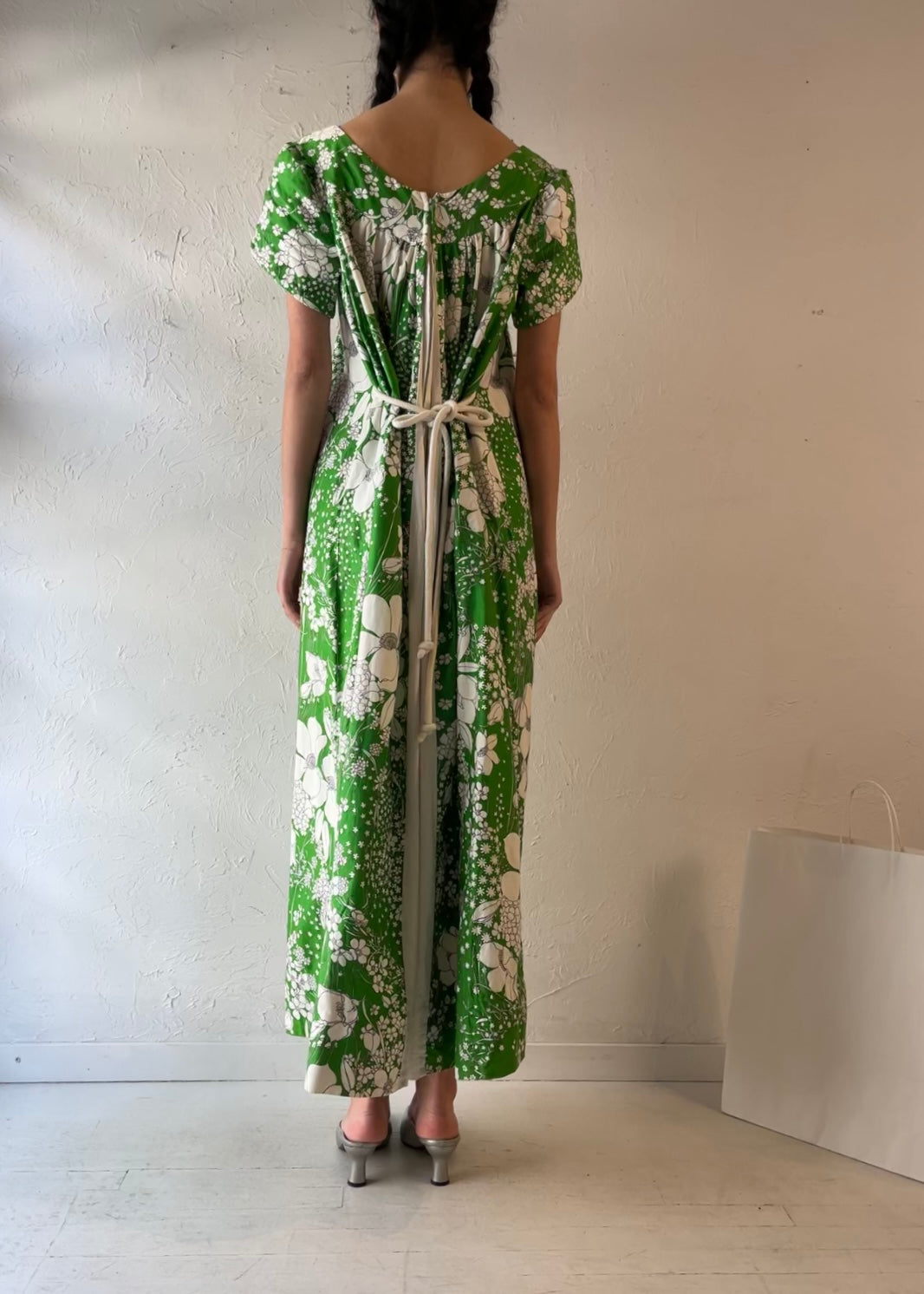Vintage 70s Handmade Green Floral Maxi Dress / Small - Medium