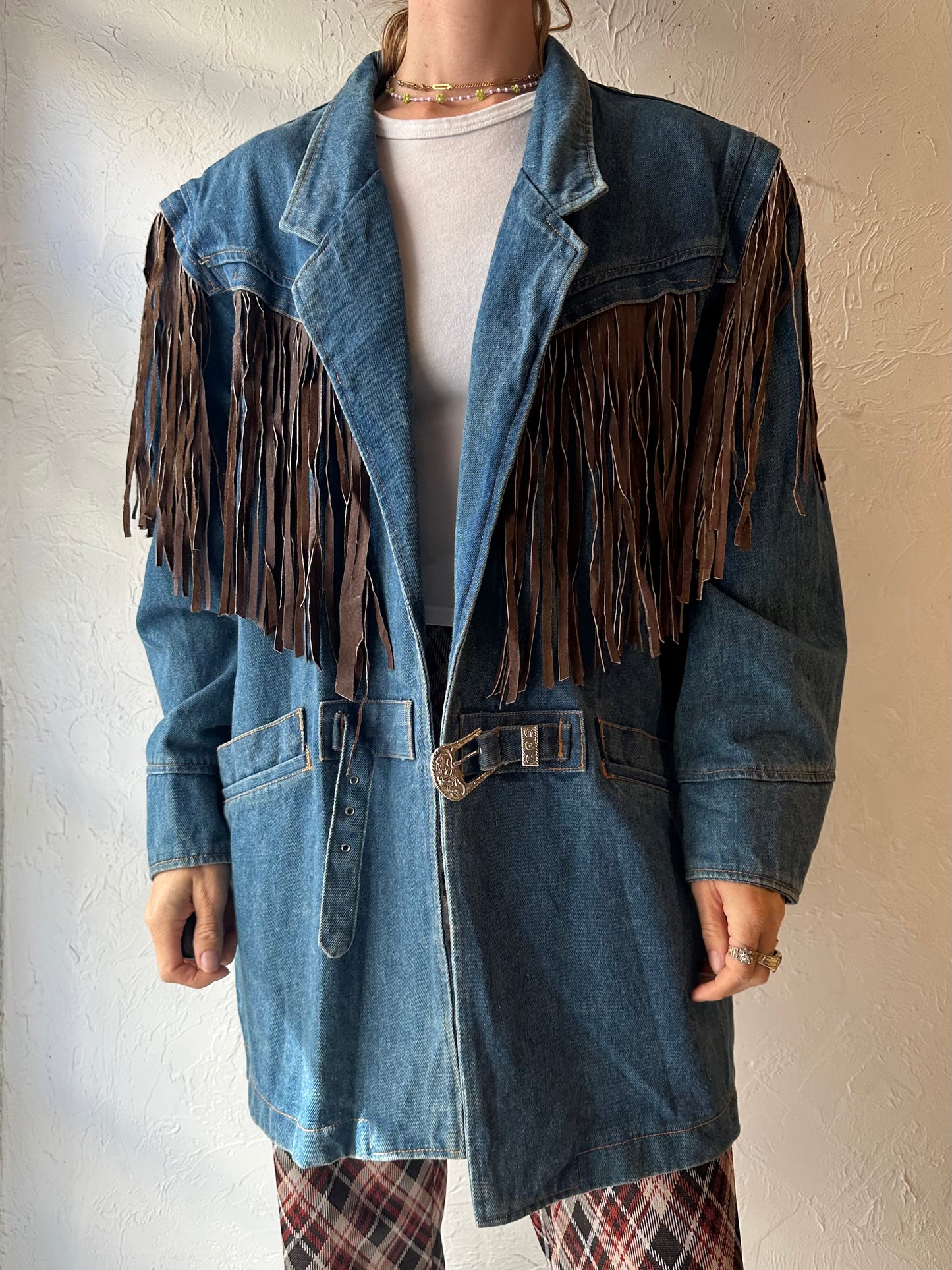 90s 'Whipp' Denim Fringe Jacket / Medium