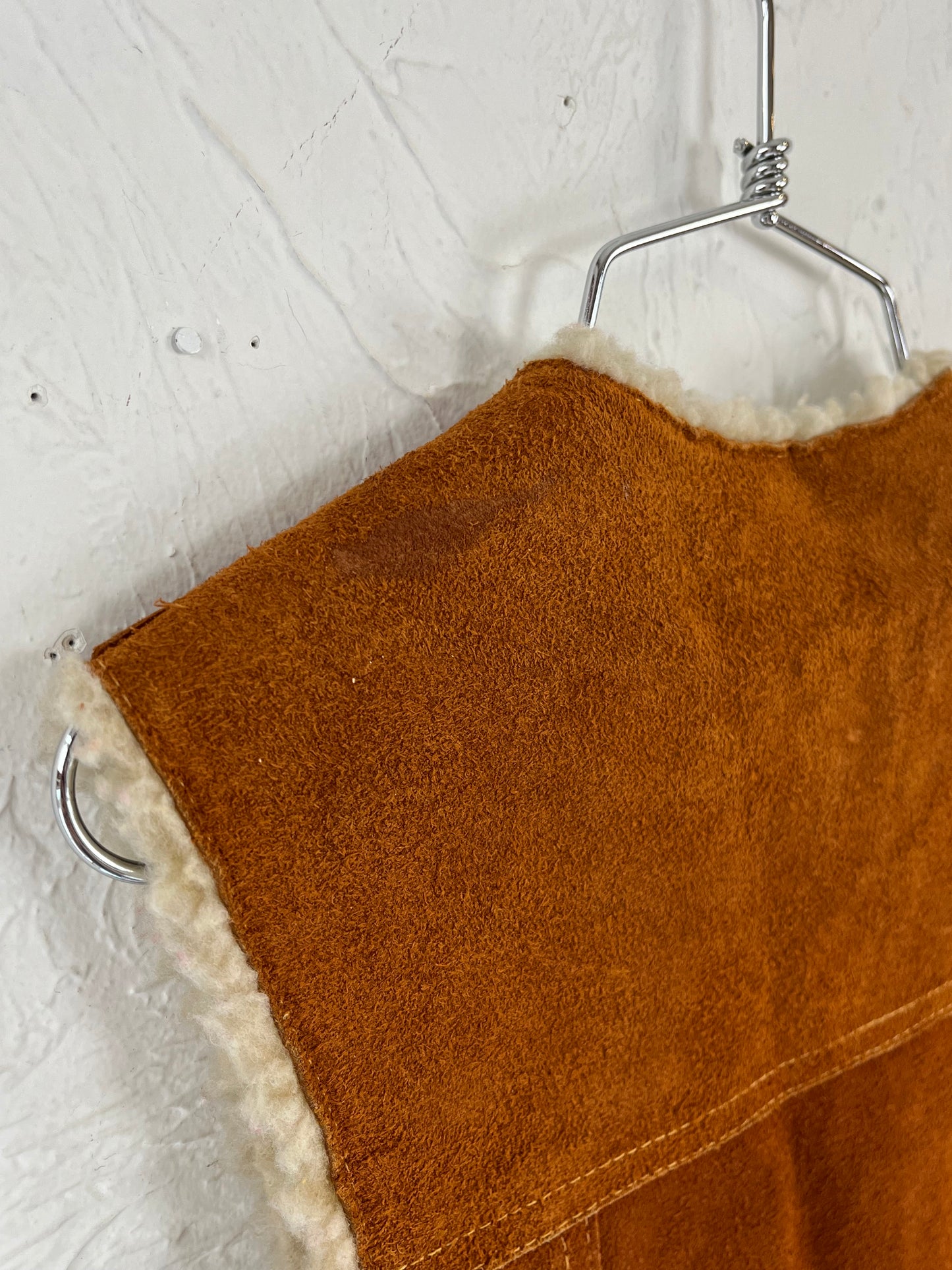 Vintage 'Genuine Leather' Suede Leather Faux Shearling Lined Kids Vest / 12