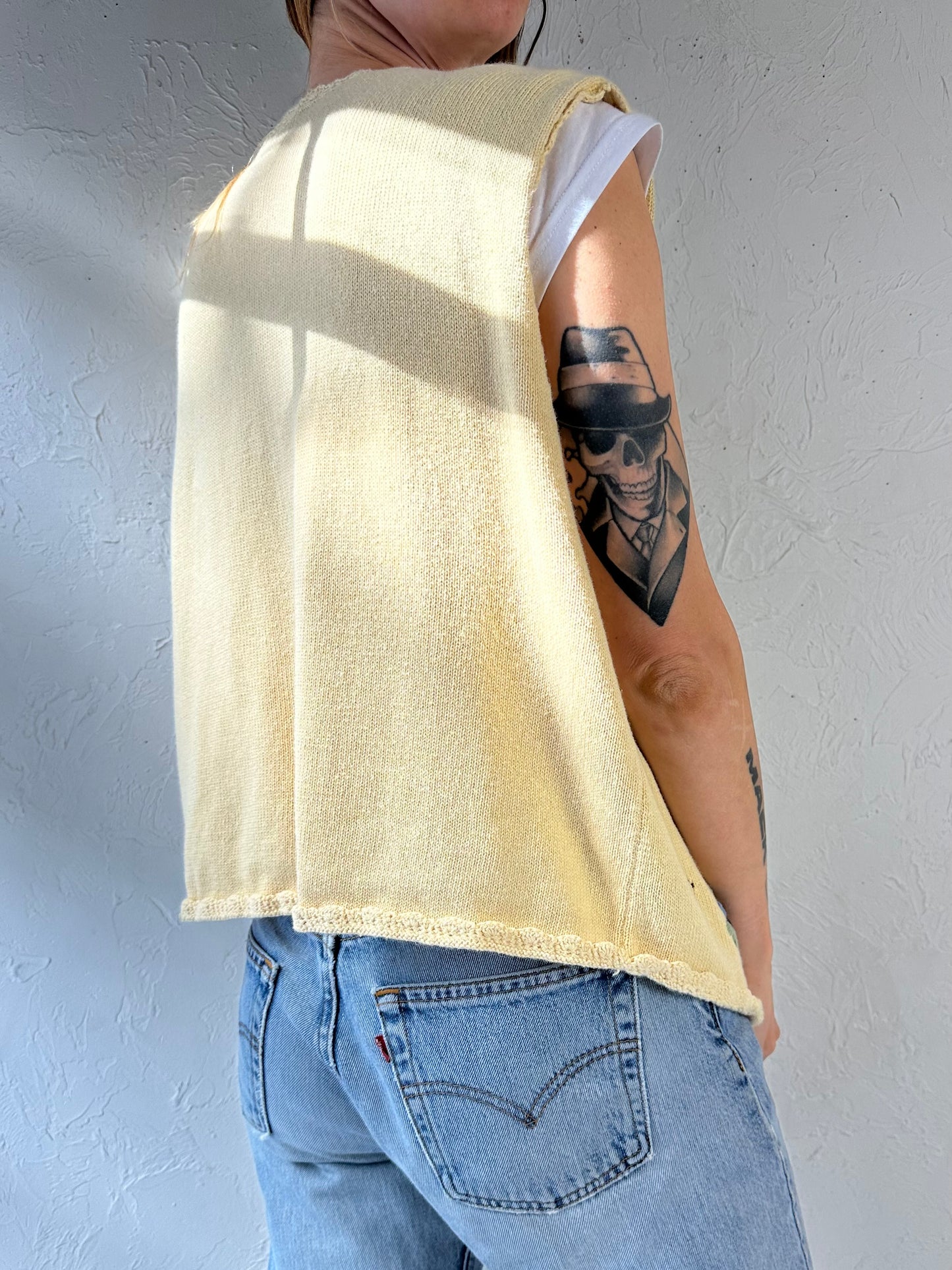 90s ‘Koret’ Yellow Floral Knit Vest / XL
