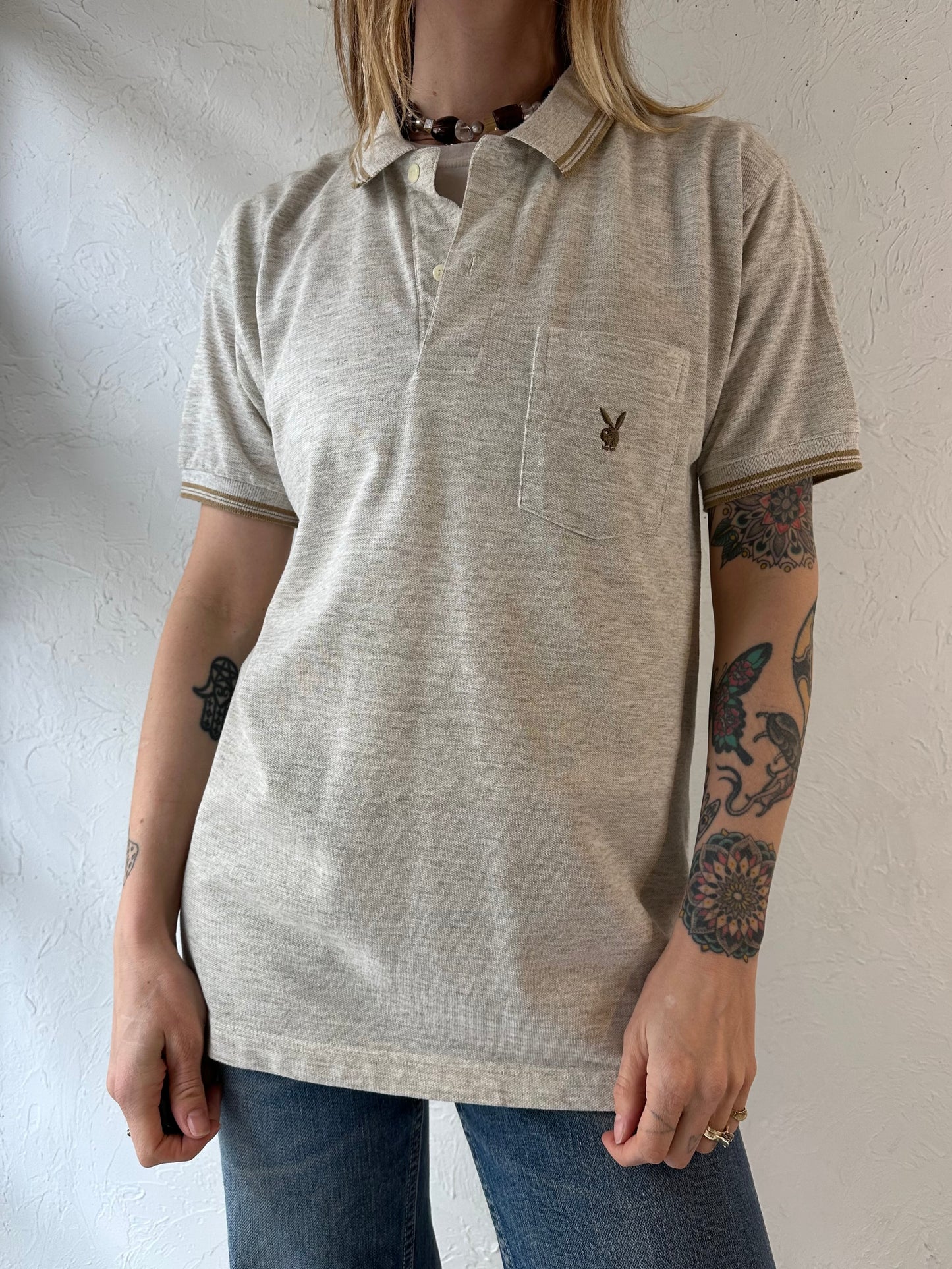 90s ‘Playboy’ Oatmeal Polo Shirt / Small