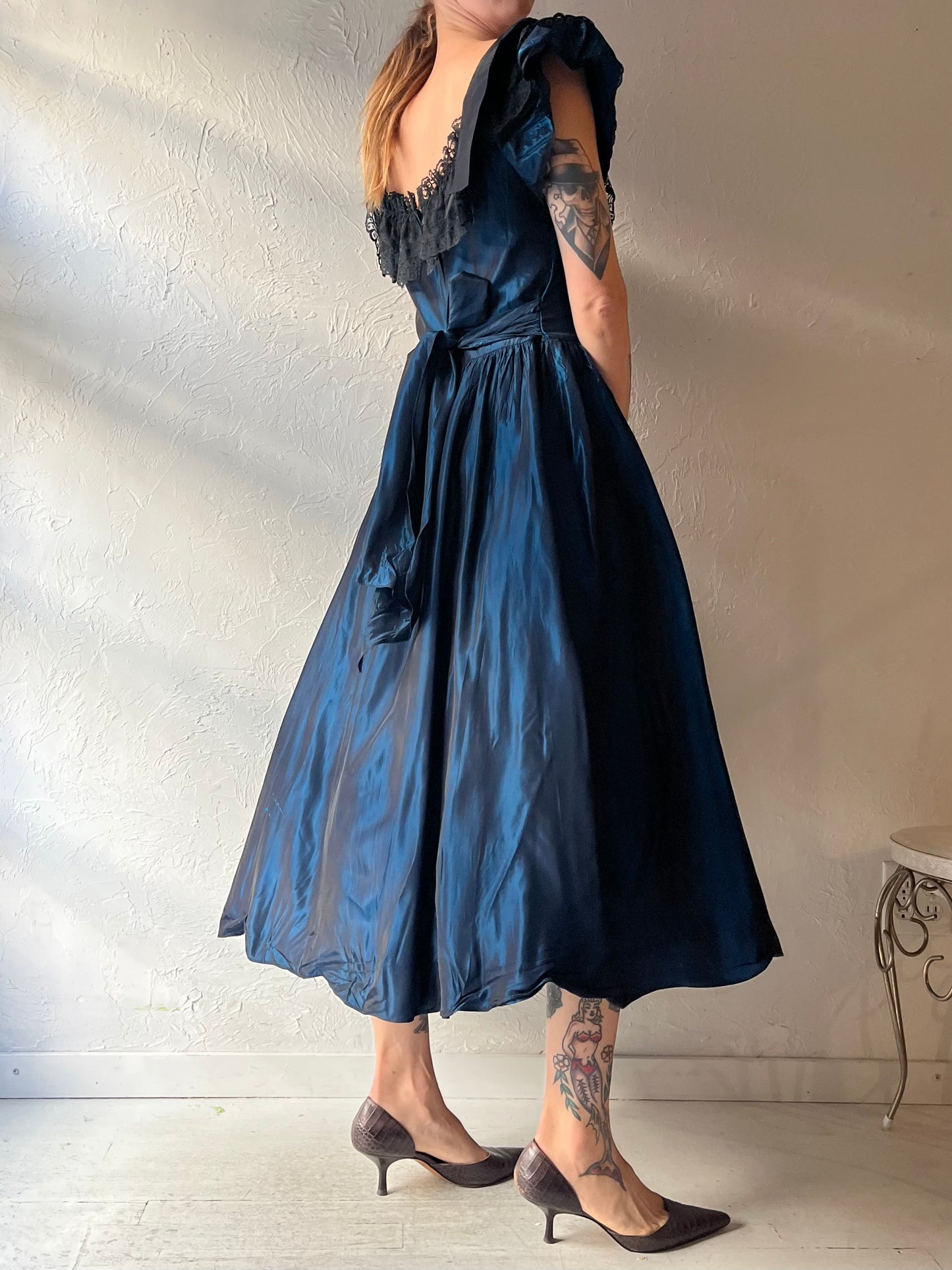80s 'Gunne Sax' Midnight Blue Formal Midi Dress / Medium