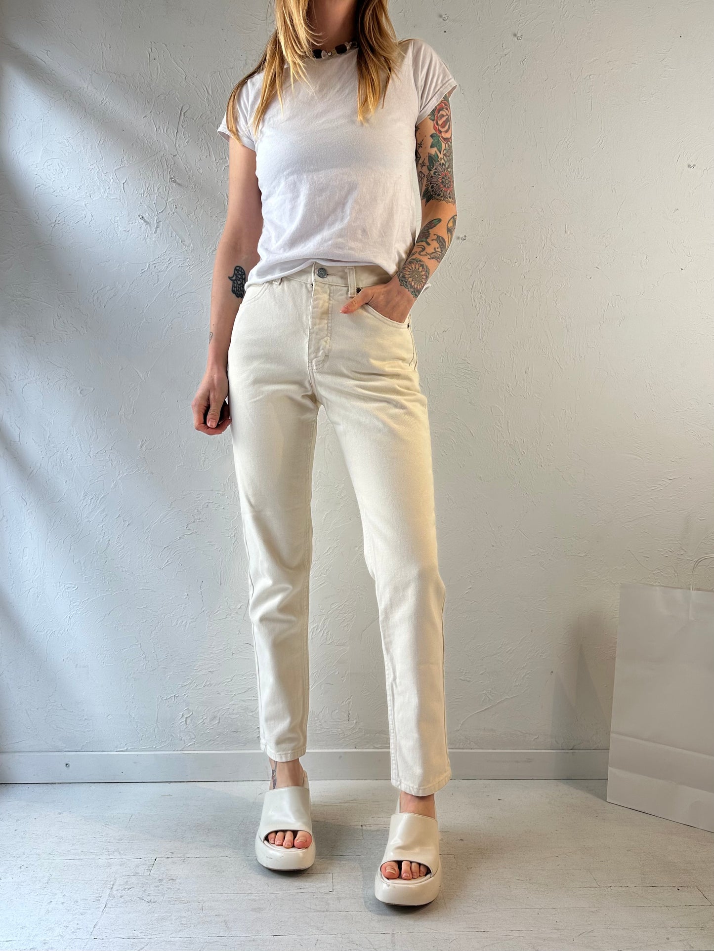 90s ‘Calvin Klein’ Cream Jeans / Union Made / Small
