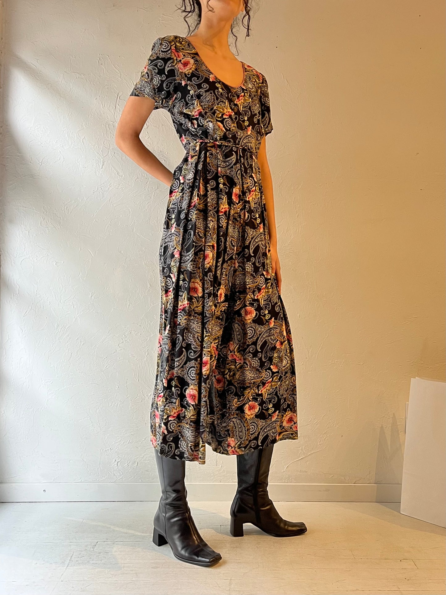 Vintage Handmade Black Paisley Floral Jumpsuit / Small