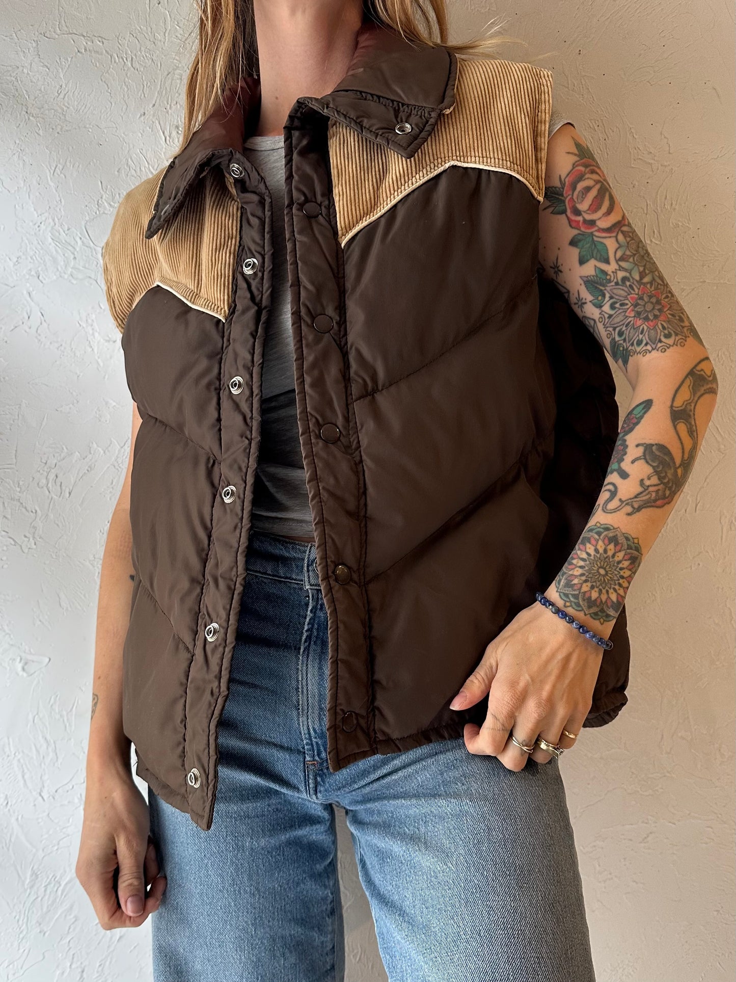 80s ‘Imperial’ Brown Quilted Nylon Down Vest / Medium