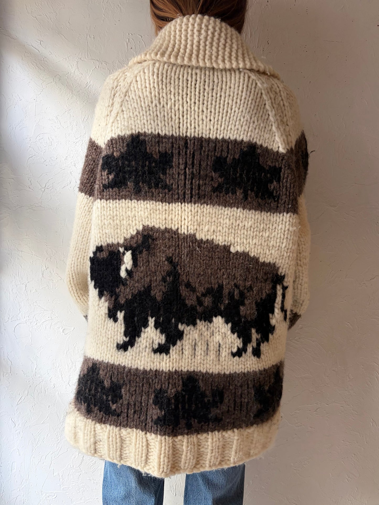 Vintage Hand Knit Wool Bull Sweater / XL