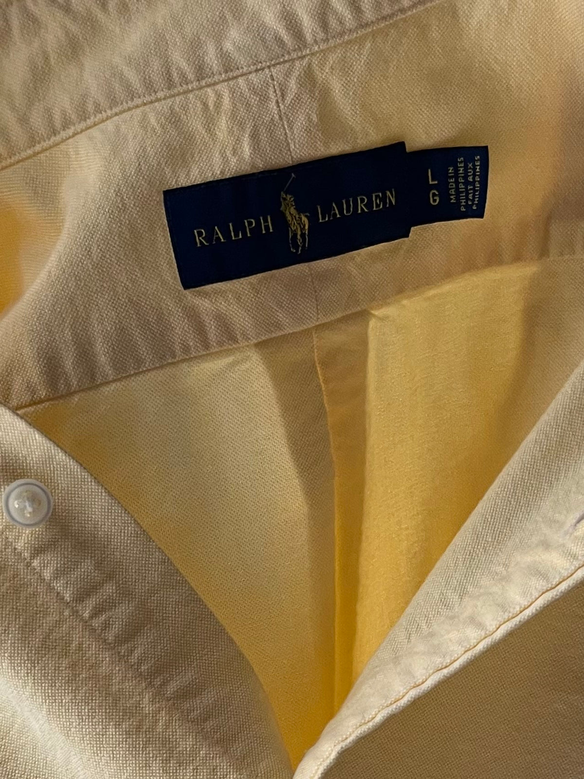 Y2k 'Ralph Lauren' Yellow Cotton Button Up Mens Shirt / Large