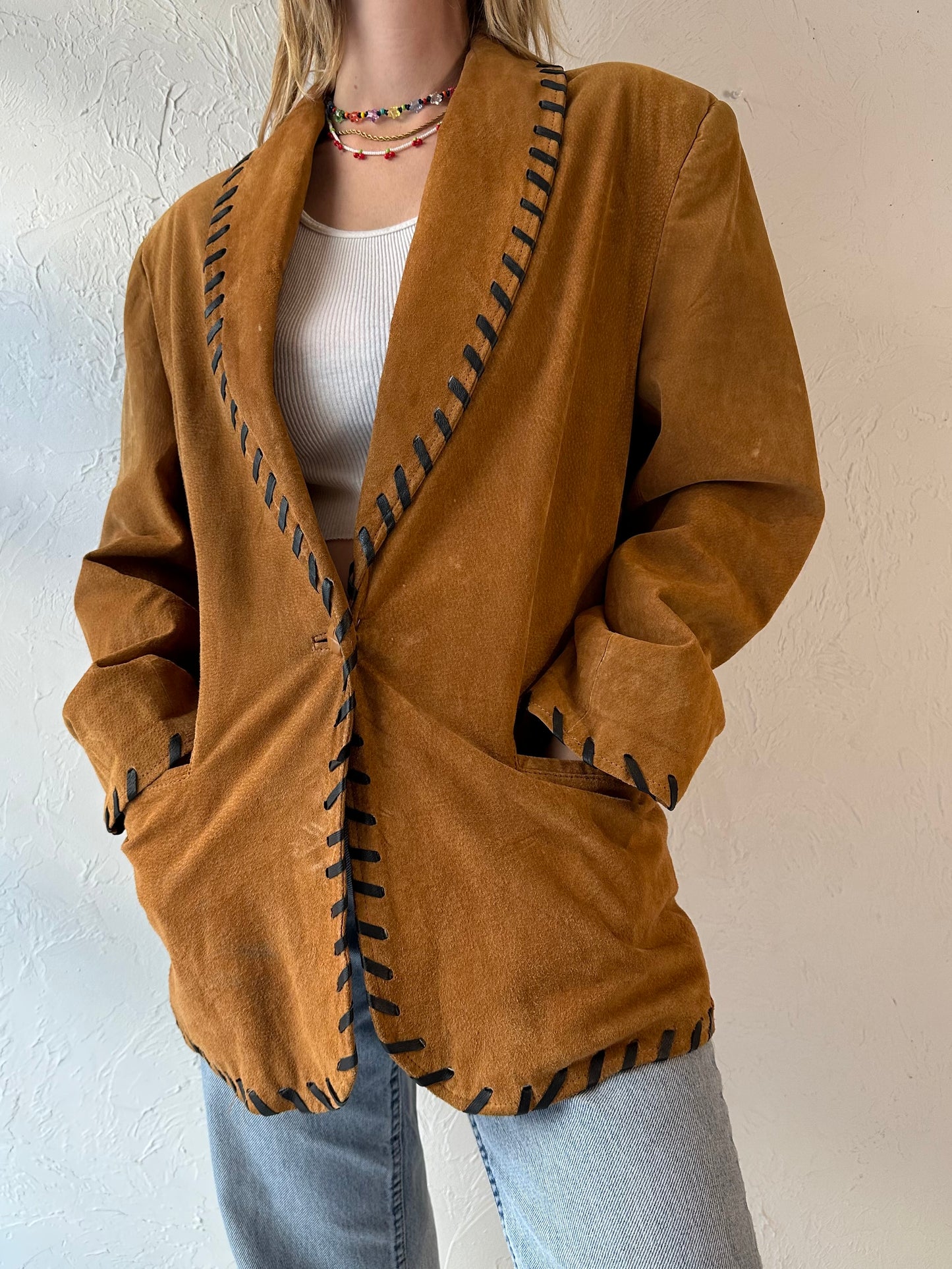 80s 'Dalmys' Oversized Suede Jacket / Large