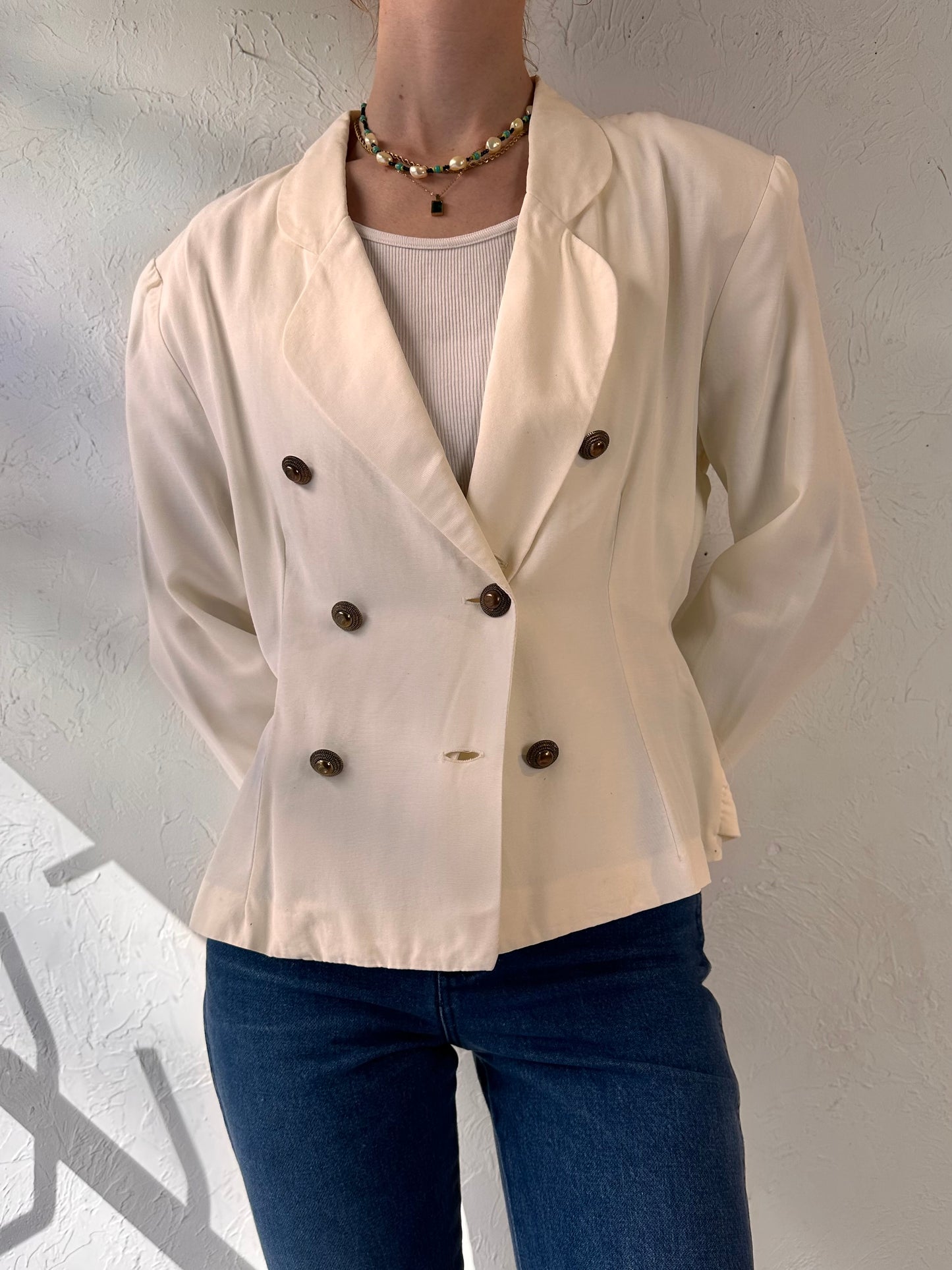 80s 'UXL' White Double Breasted Top / Medium - Large