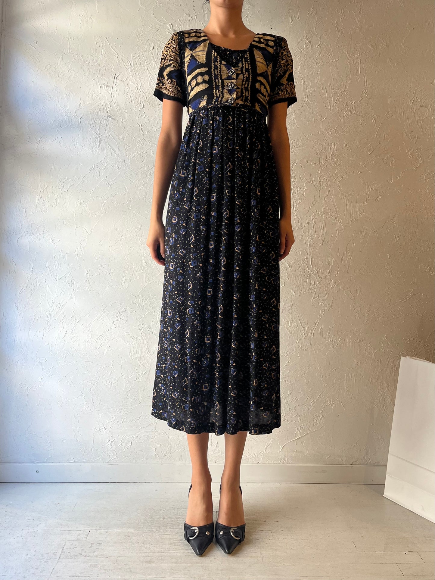 90s ‘Carol Little’ Abstract Patterned Maxi Dress / Small