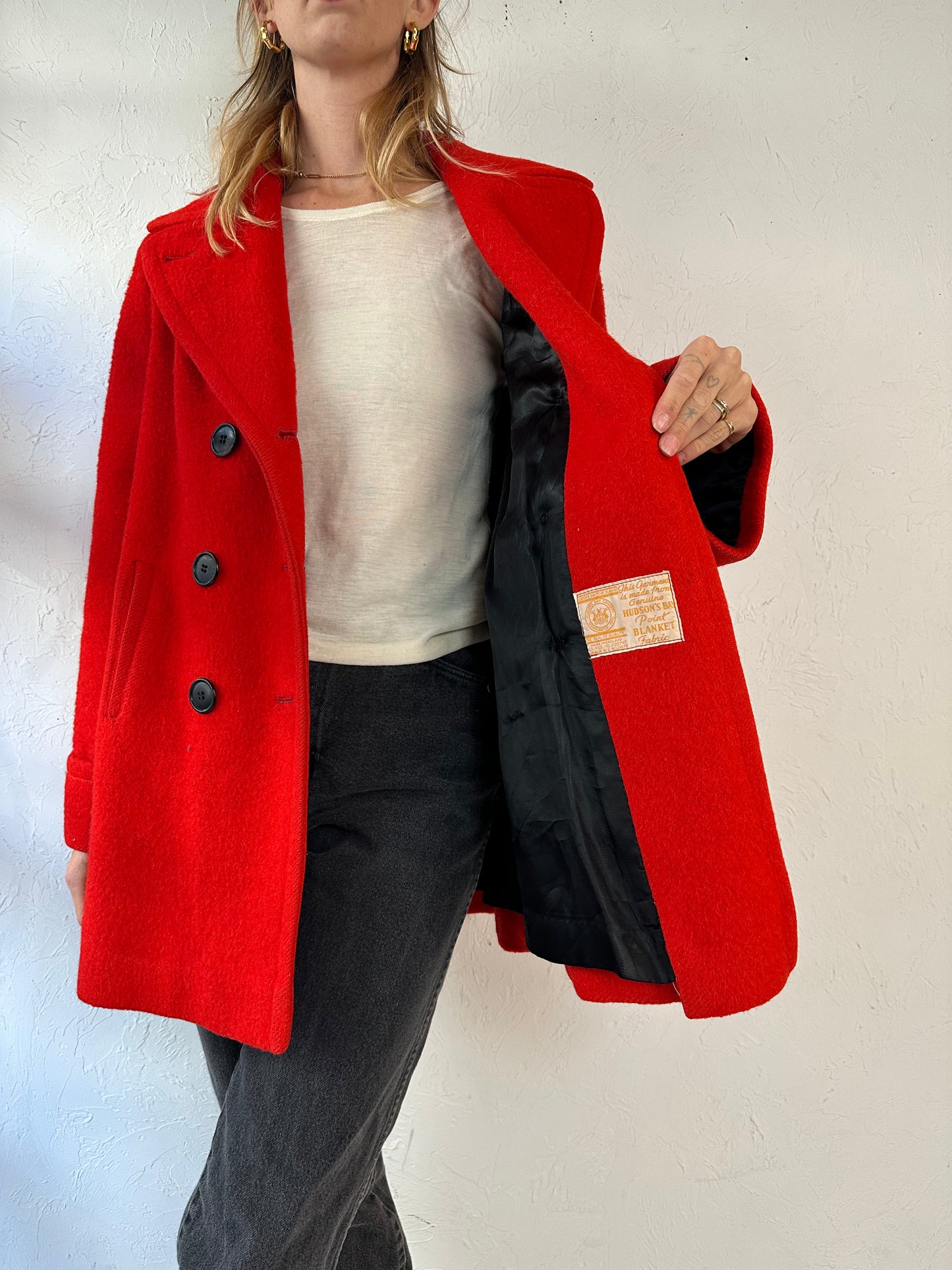60s 70s 'Hudsons Bay' Red Blanket Coat / Medium