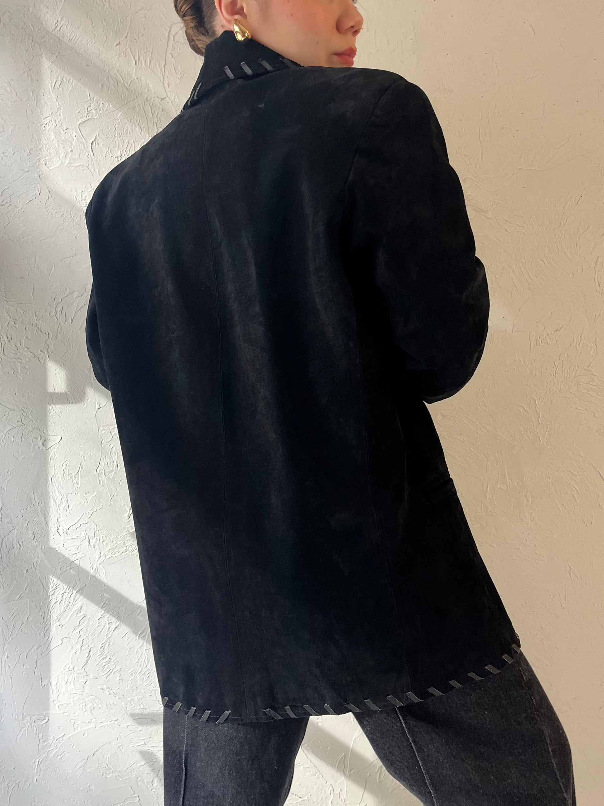 80s 'Dalmys' Oversized Black Suede Jacket / Small