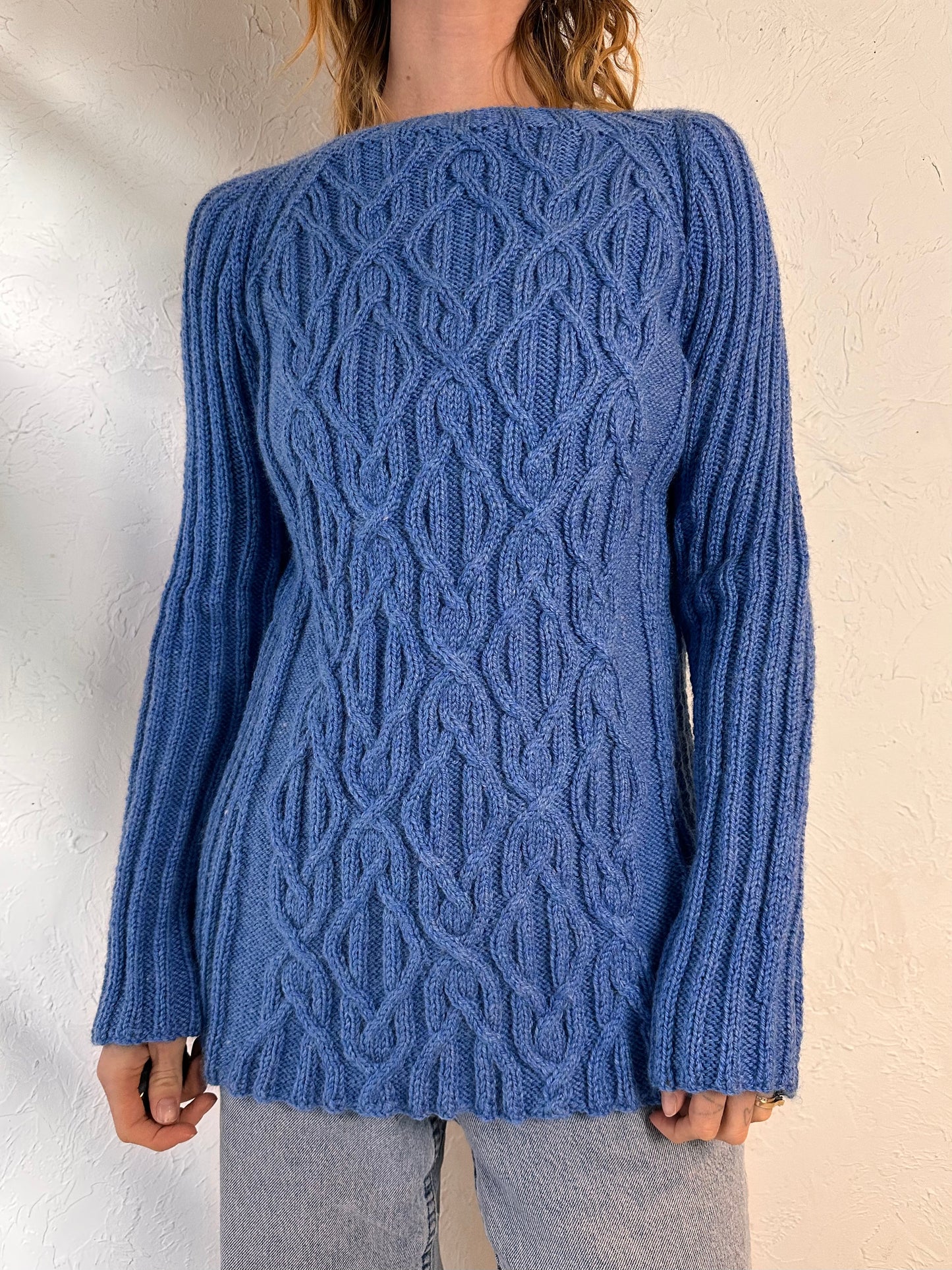 Vintage Blue Hand Knit Sweater / Medium