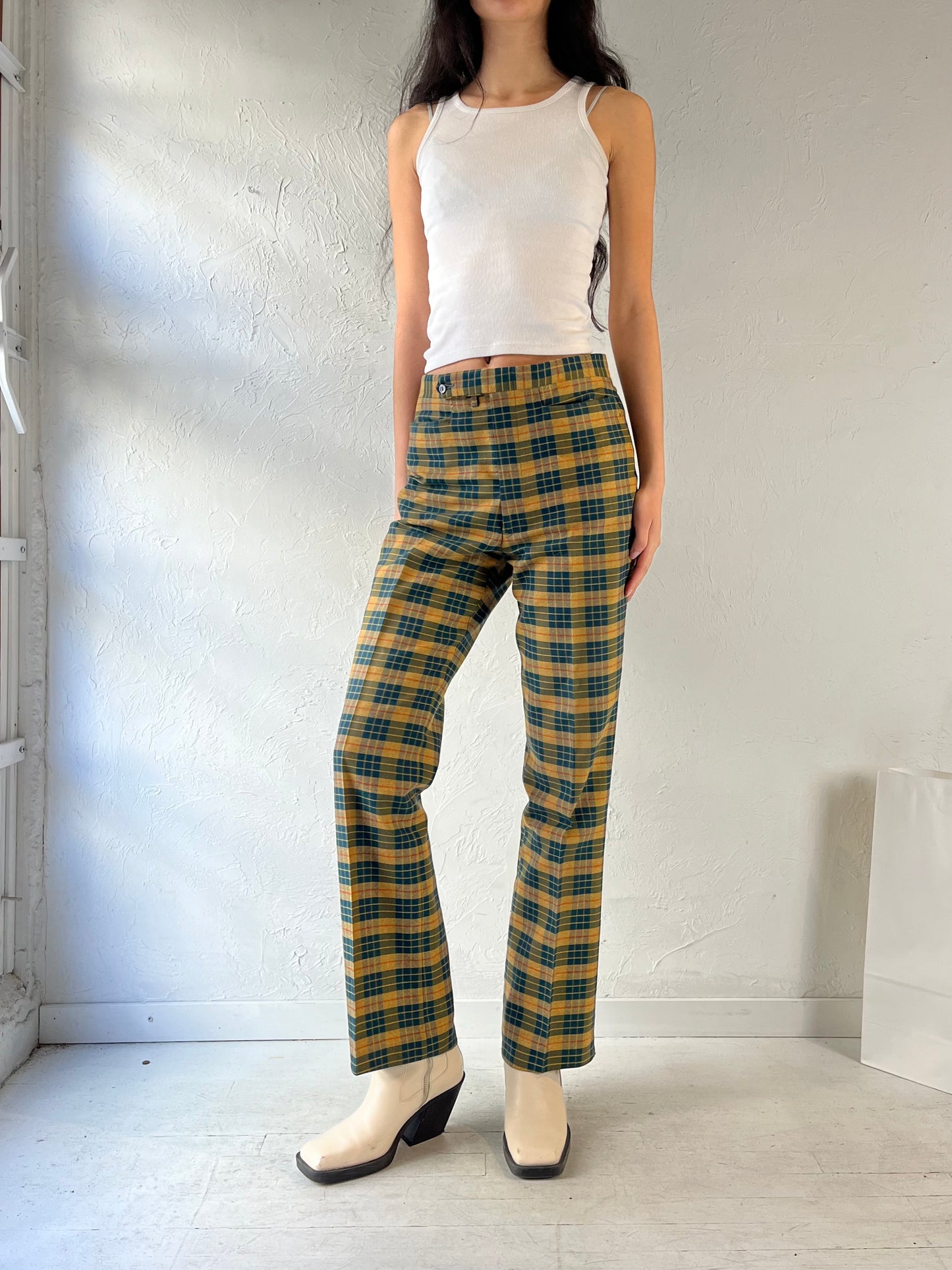 70s ‘Koratron’ Plaid Knit Trousers / Medium