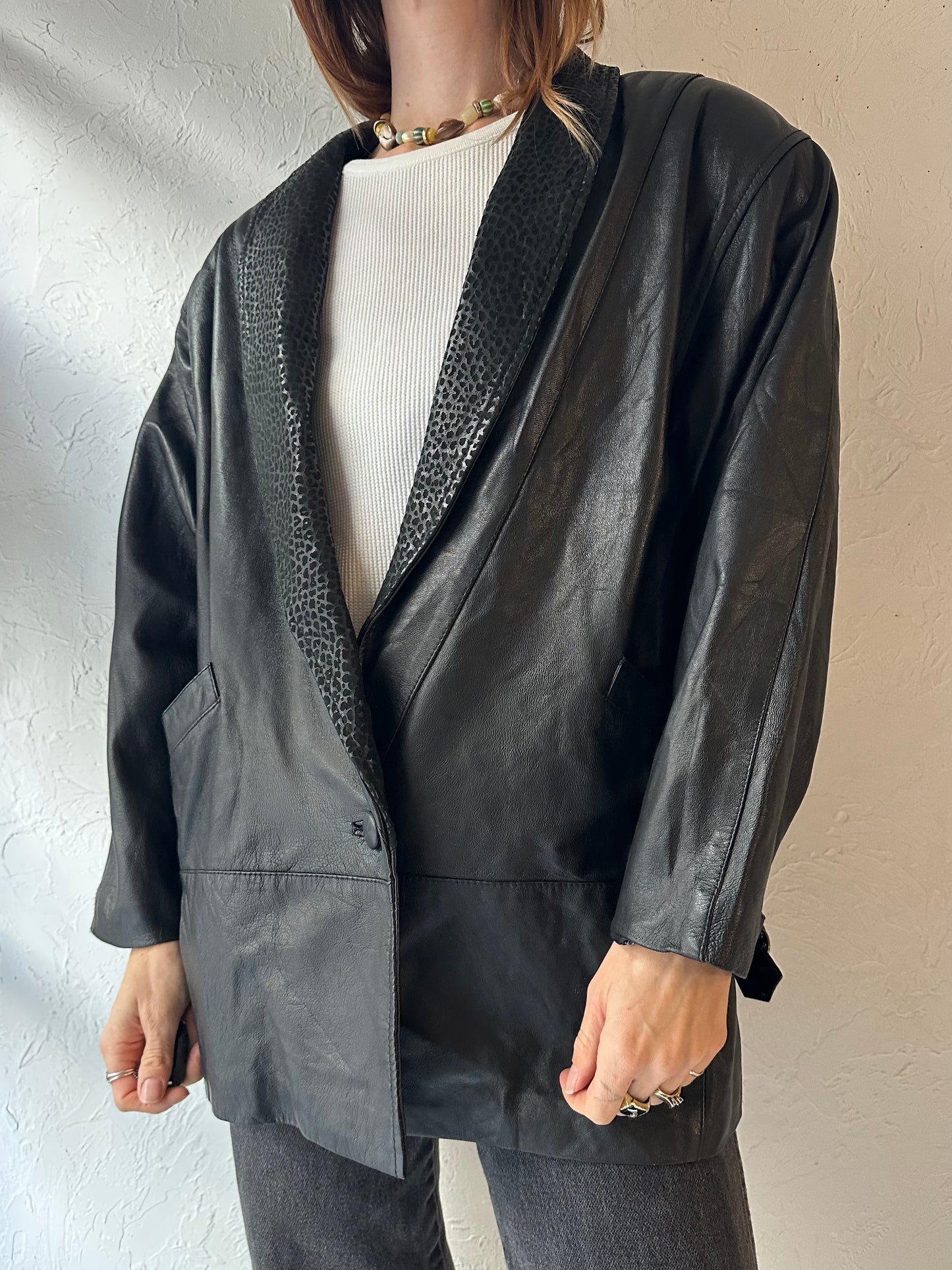 80s 'Southern Company' Black Leather Jacket / Medium