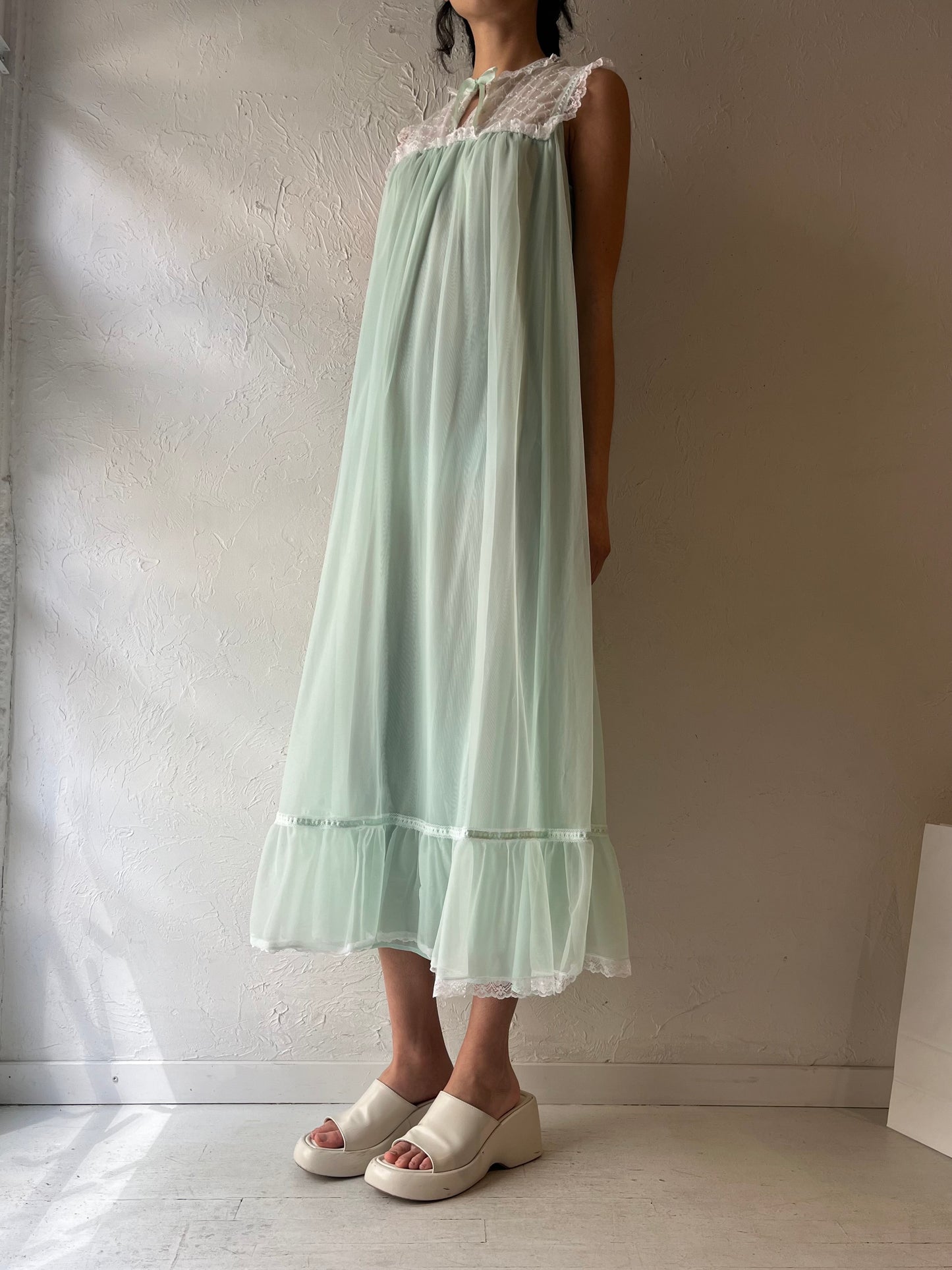 70s 'St Micheal' Mint Green Night Dress / Small