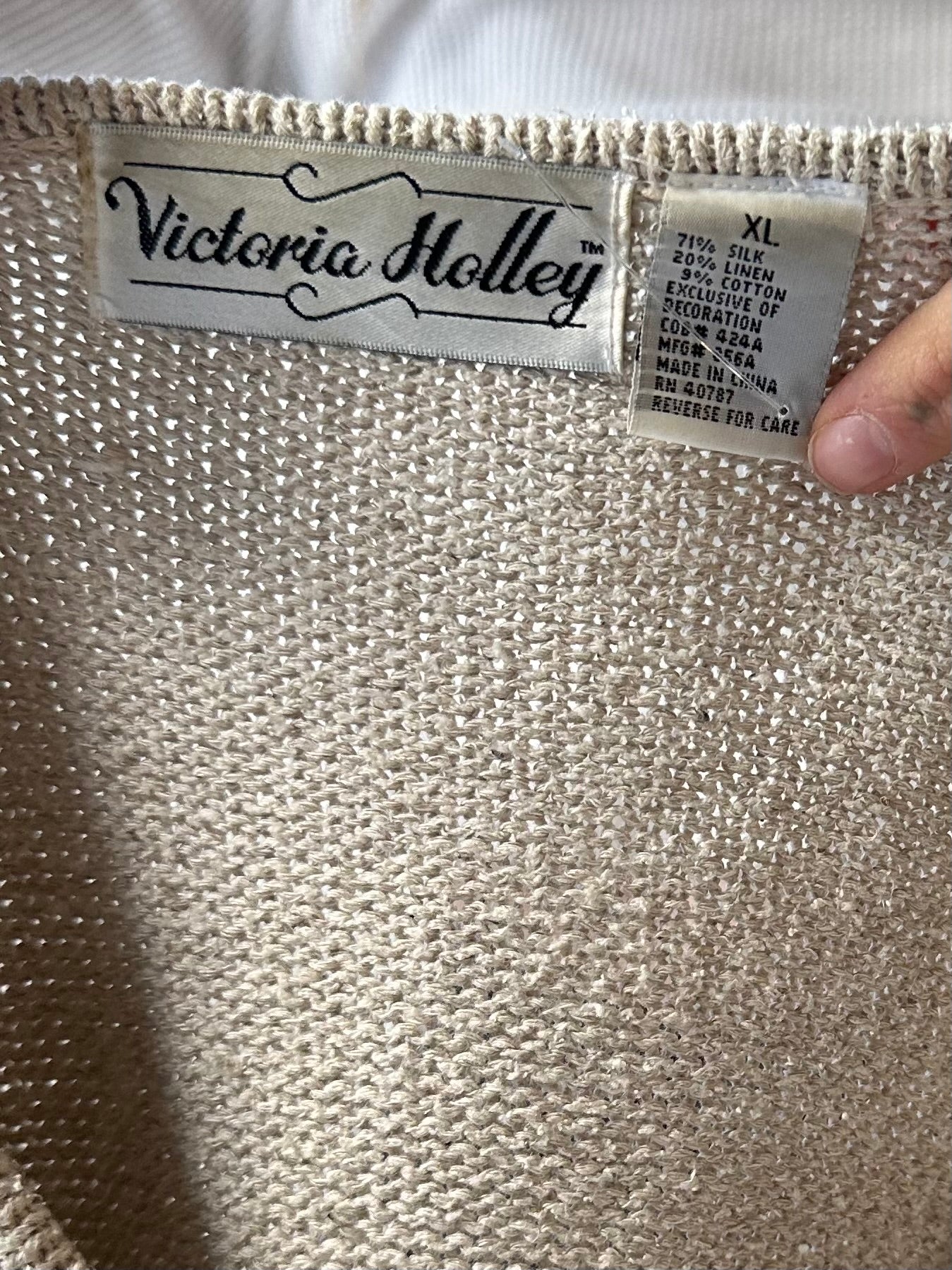 90s ' Victoria Holley' Beige Floral Cardigan Sweater / Xl