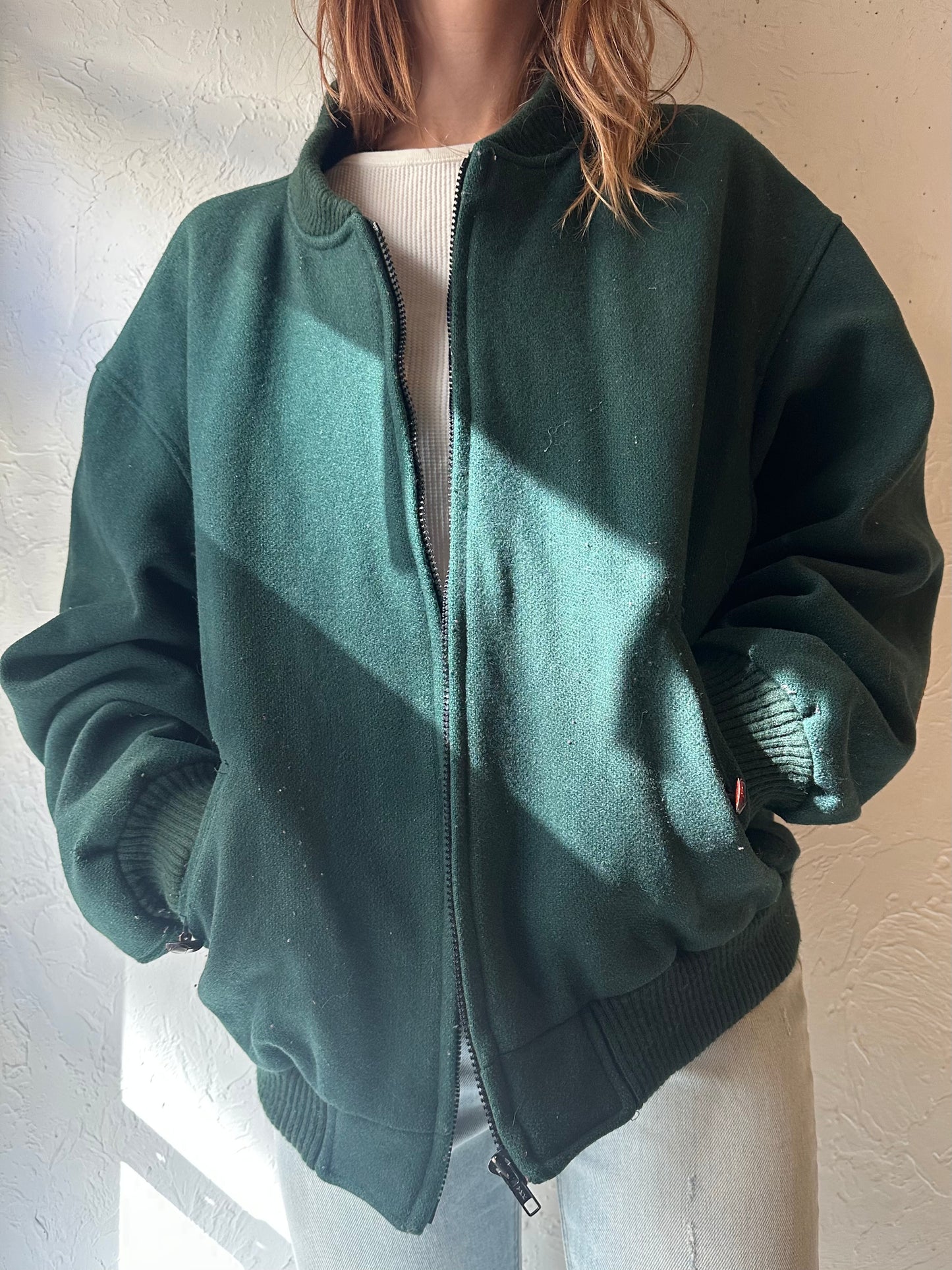 80s 'Eddie Bauer' Green Wool Bomber Jacket / Large