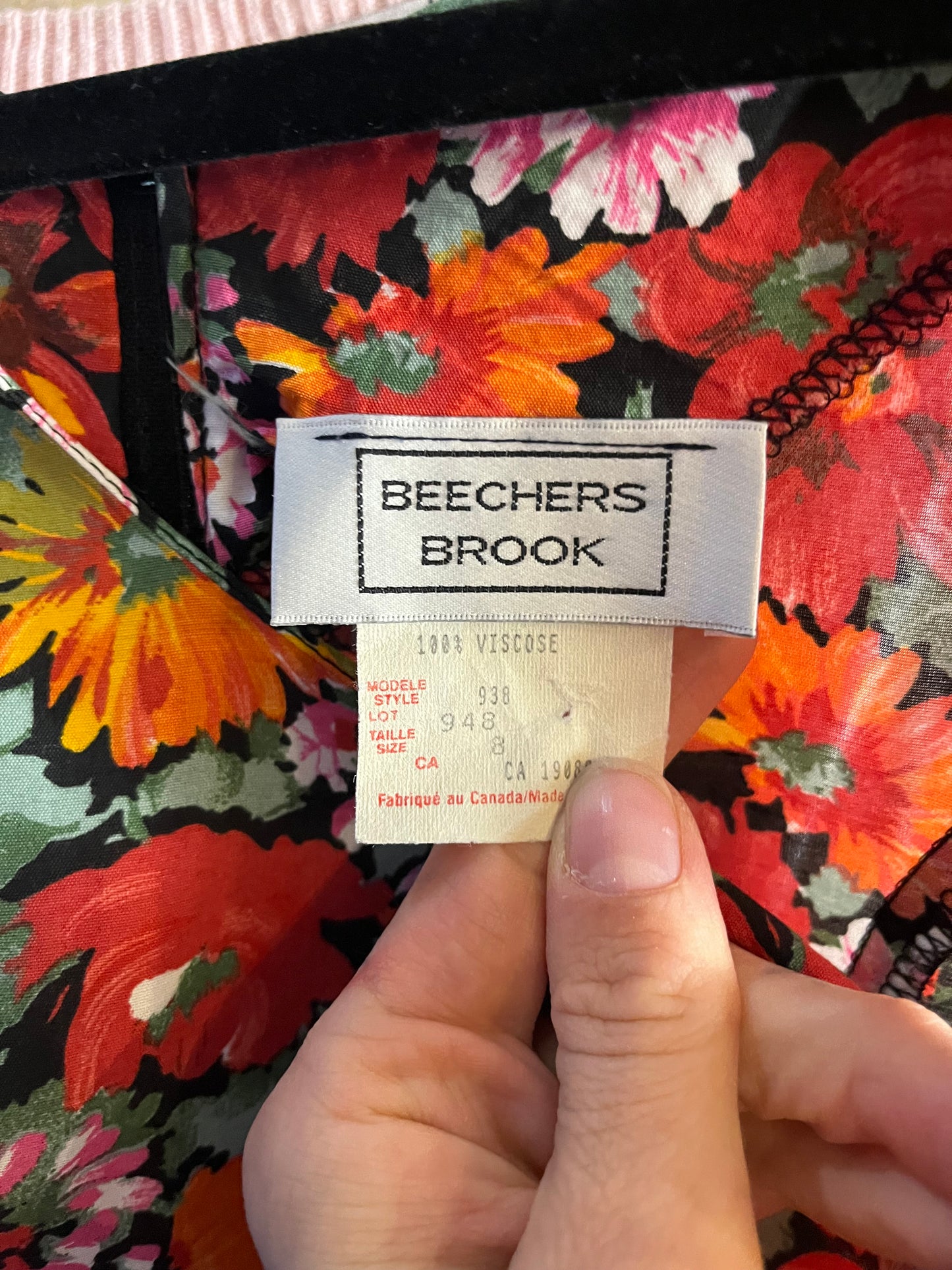 90s ‘Beechers Brook’ Orange Floral Mini Dress / Medium