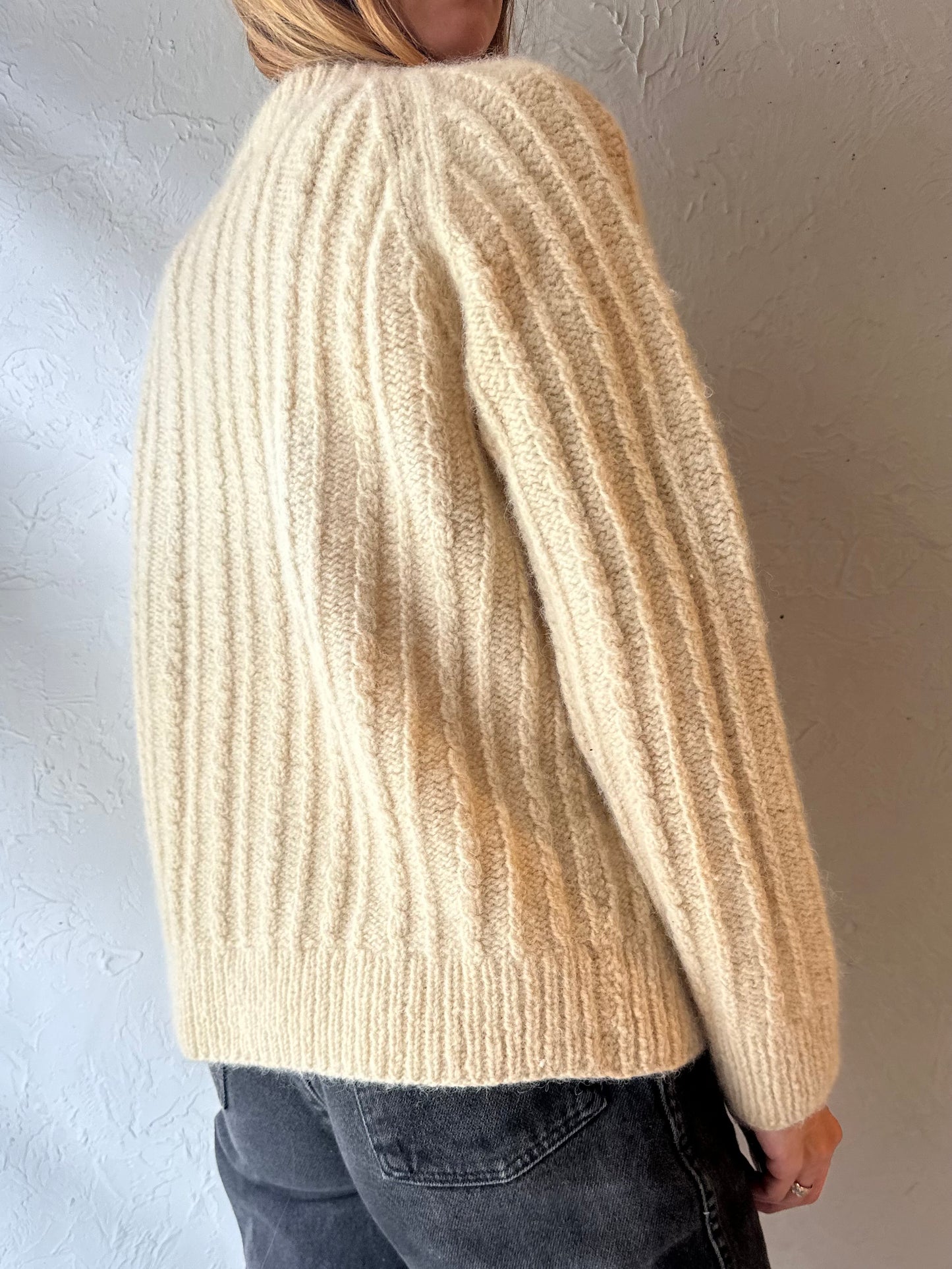 Vintage ‘Island Crafts’ Cream Wool Cable Knit Fisherman’s Sweater / Small