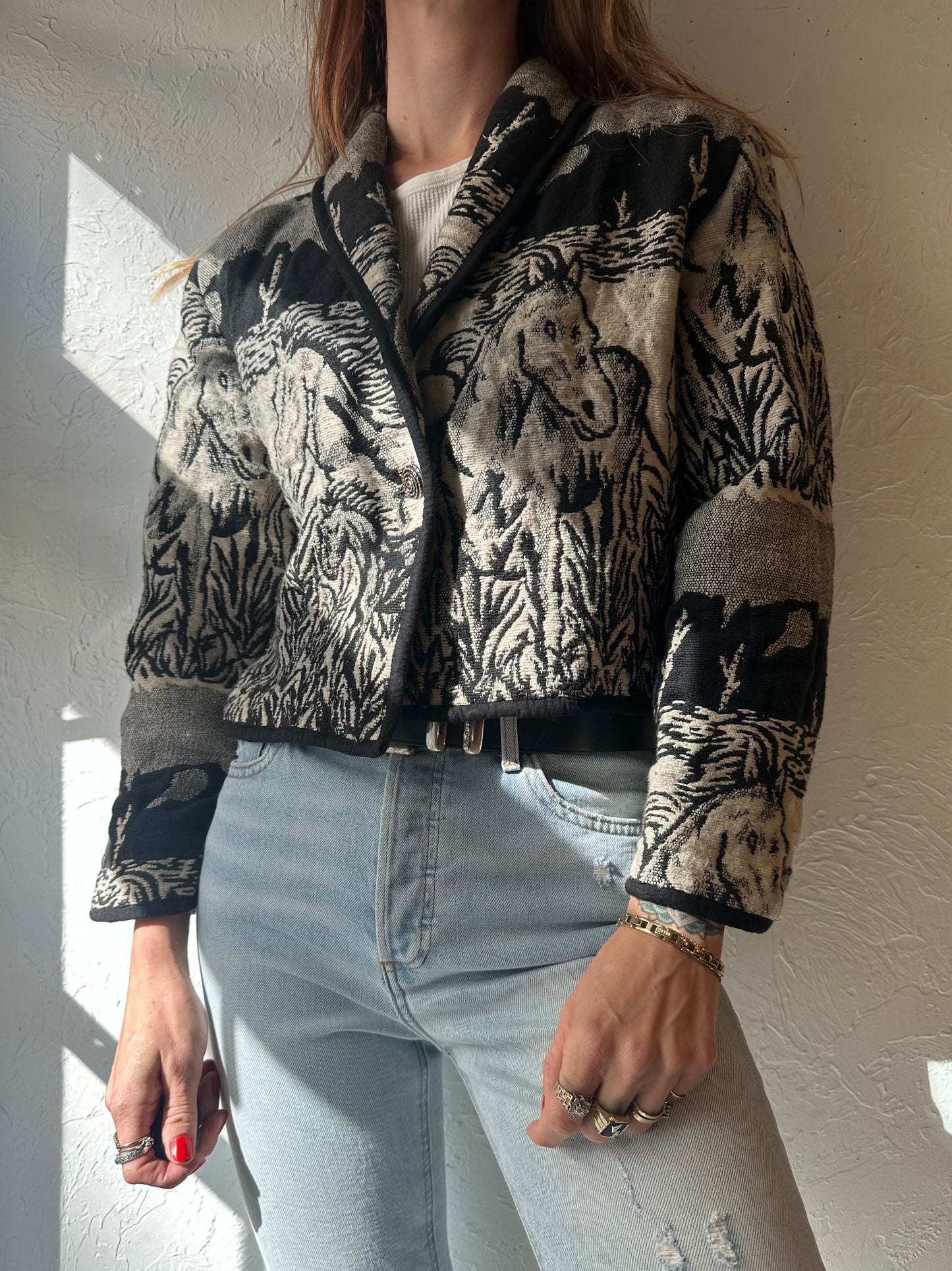 90s 'New Identity' Cropped Horse Tapestry Jacket / Medium