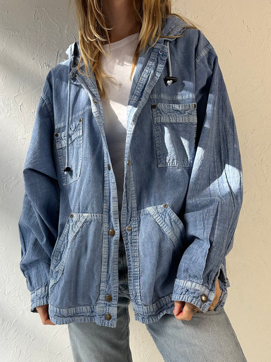 90s ‘Ezze Wear’ Blue Hooded Cotton Jacket / Large
