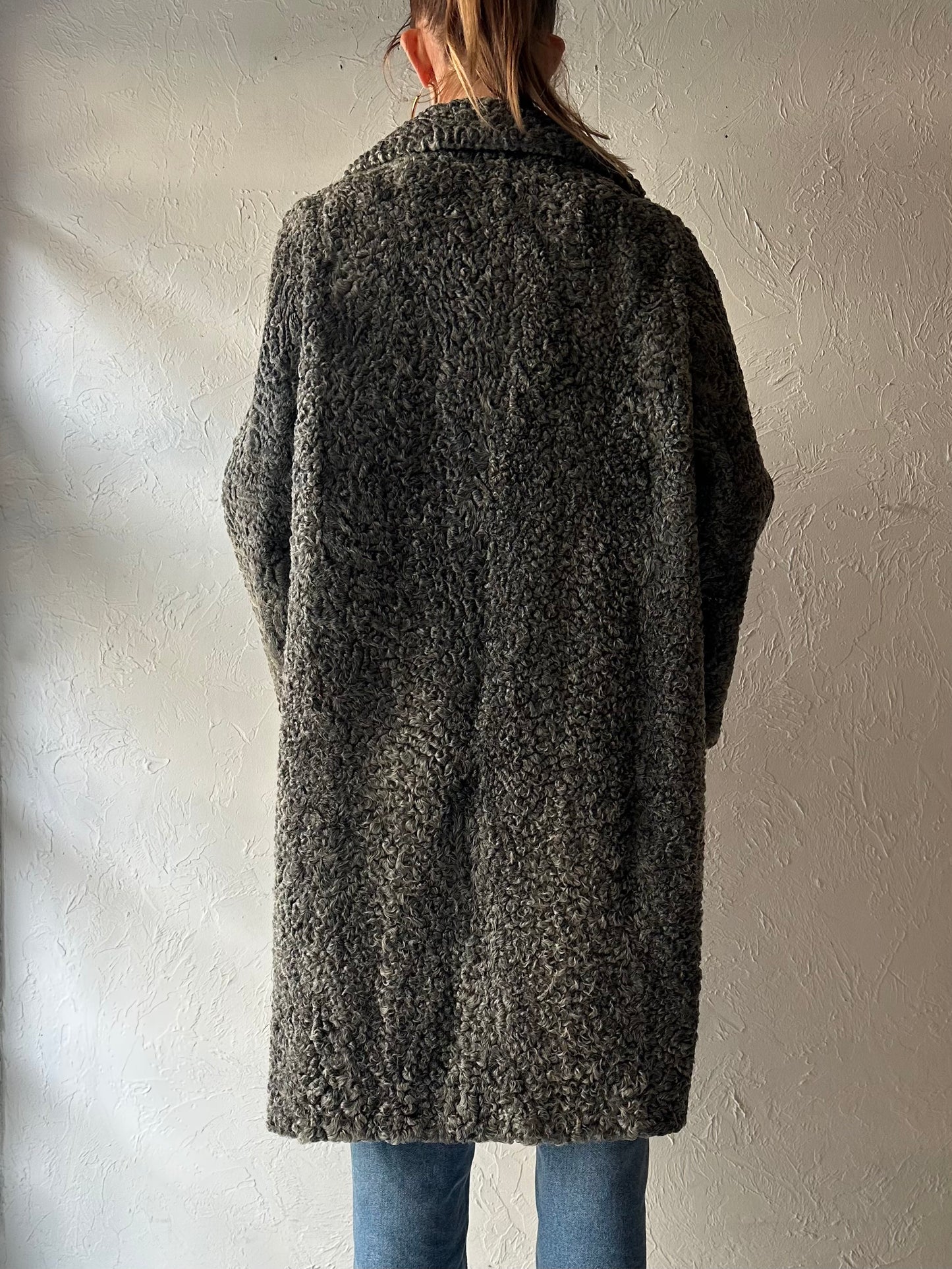 70s 'New York Furs' Grey Persian Lambs Wool Coat / Medium