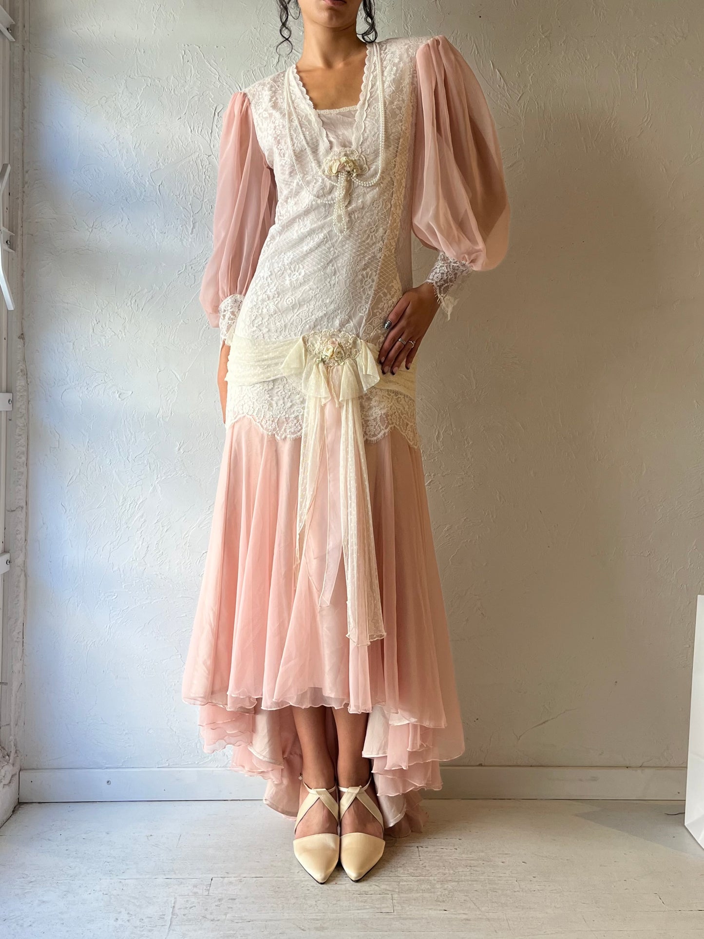 80s 'Susan Lane' Lacey Victorian Style Dress / Medium