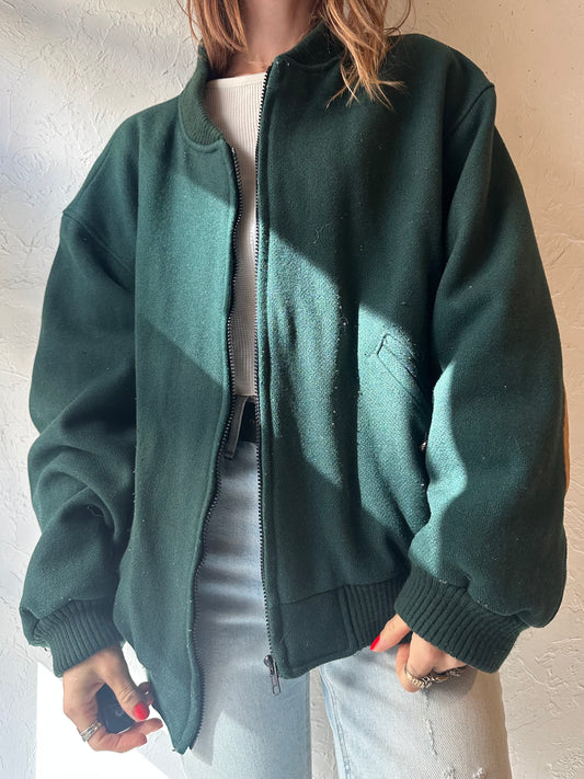 80s 'Eddie Bauer' Green Wool Bomber Jacket / Large
