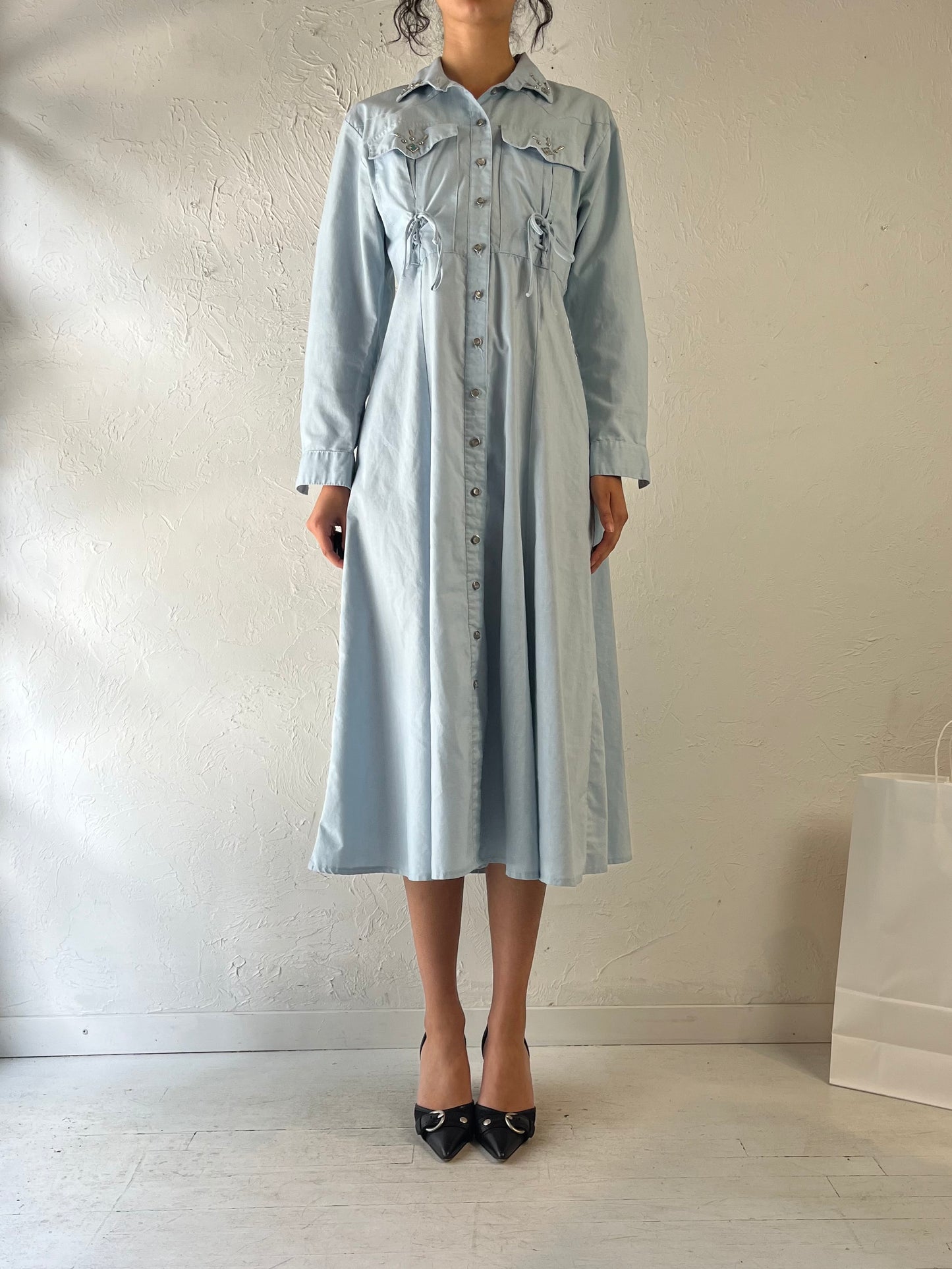 90s ‘Dawn Joy’ Blue Button Up Dress / Small