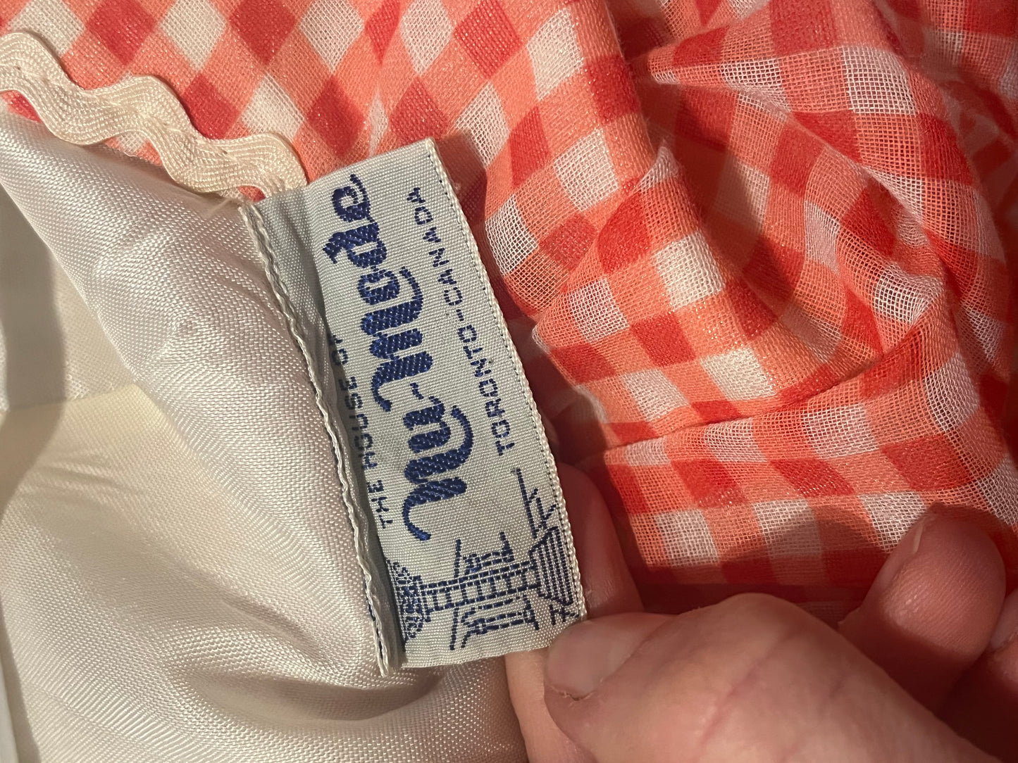 70s 'Nu Mode' Pink Gingham Peasant Dress / Small