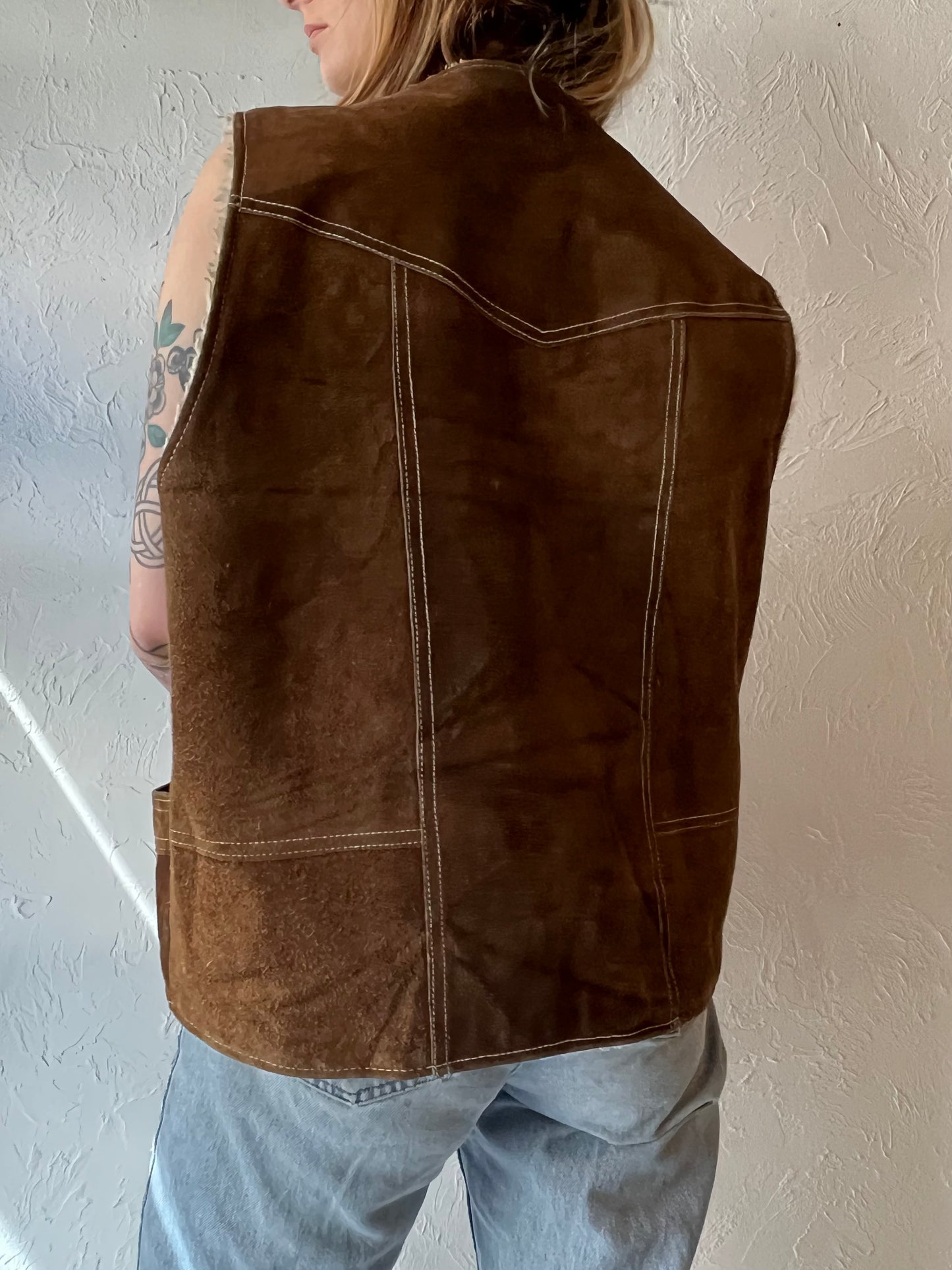 70s ‘Zamher’ Suede Shearling Lined Vest / Large