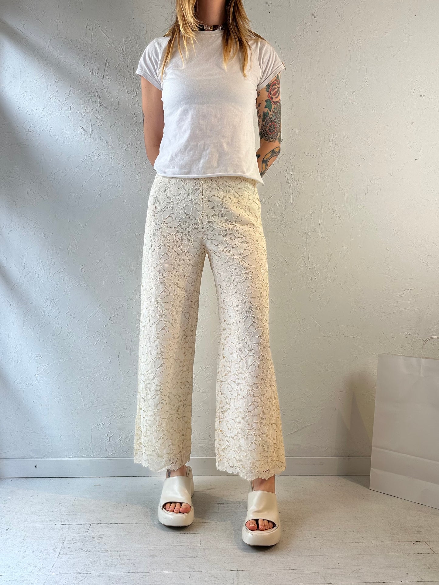 Vintage Cream Lace Pants / Small