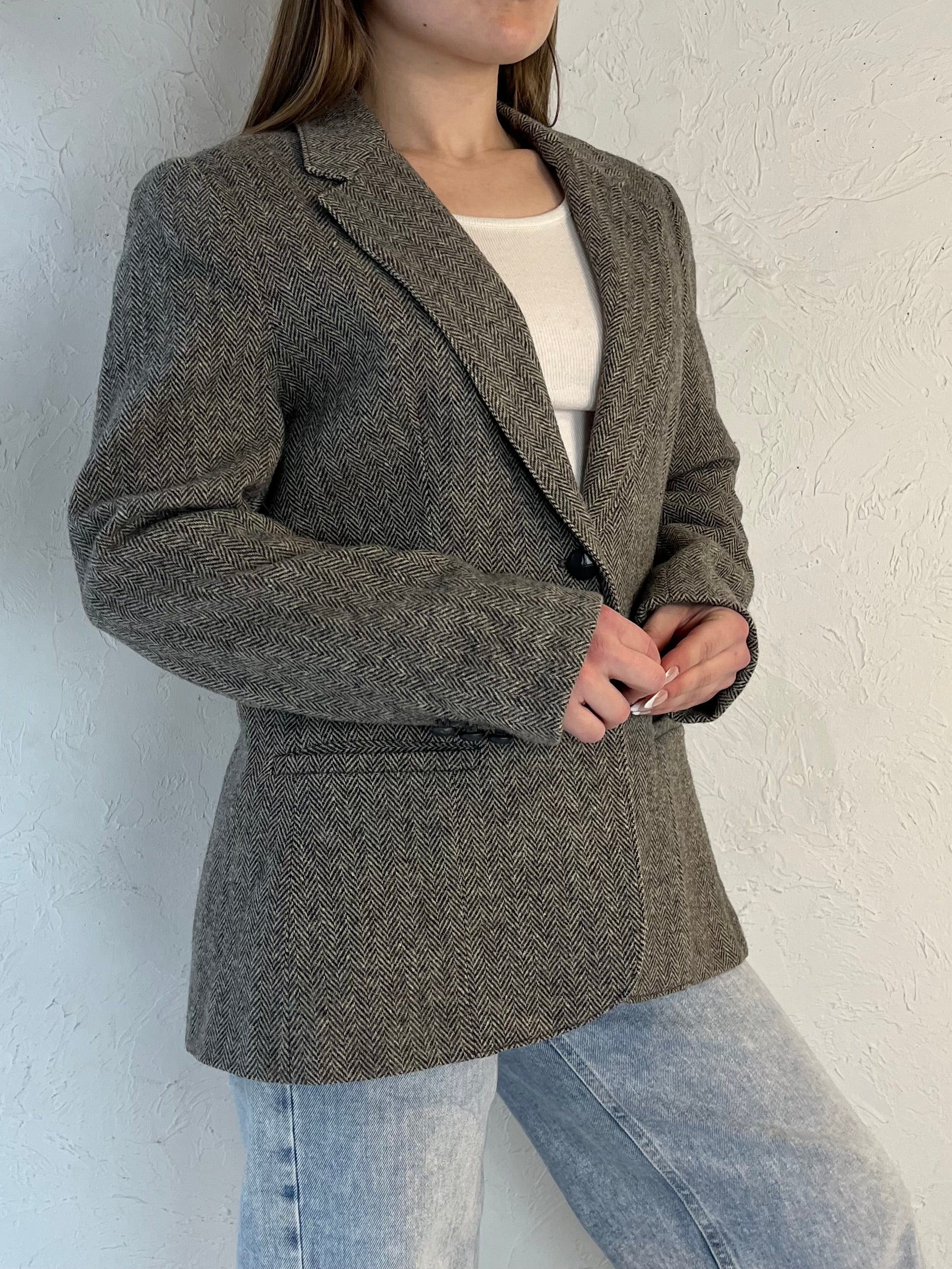 90s ‘Ashley Brooke’ Gray Houndstooth Blazer Jacket / Small
