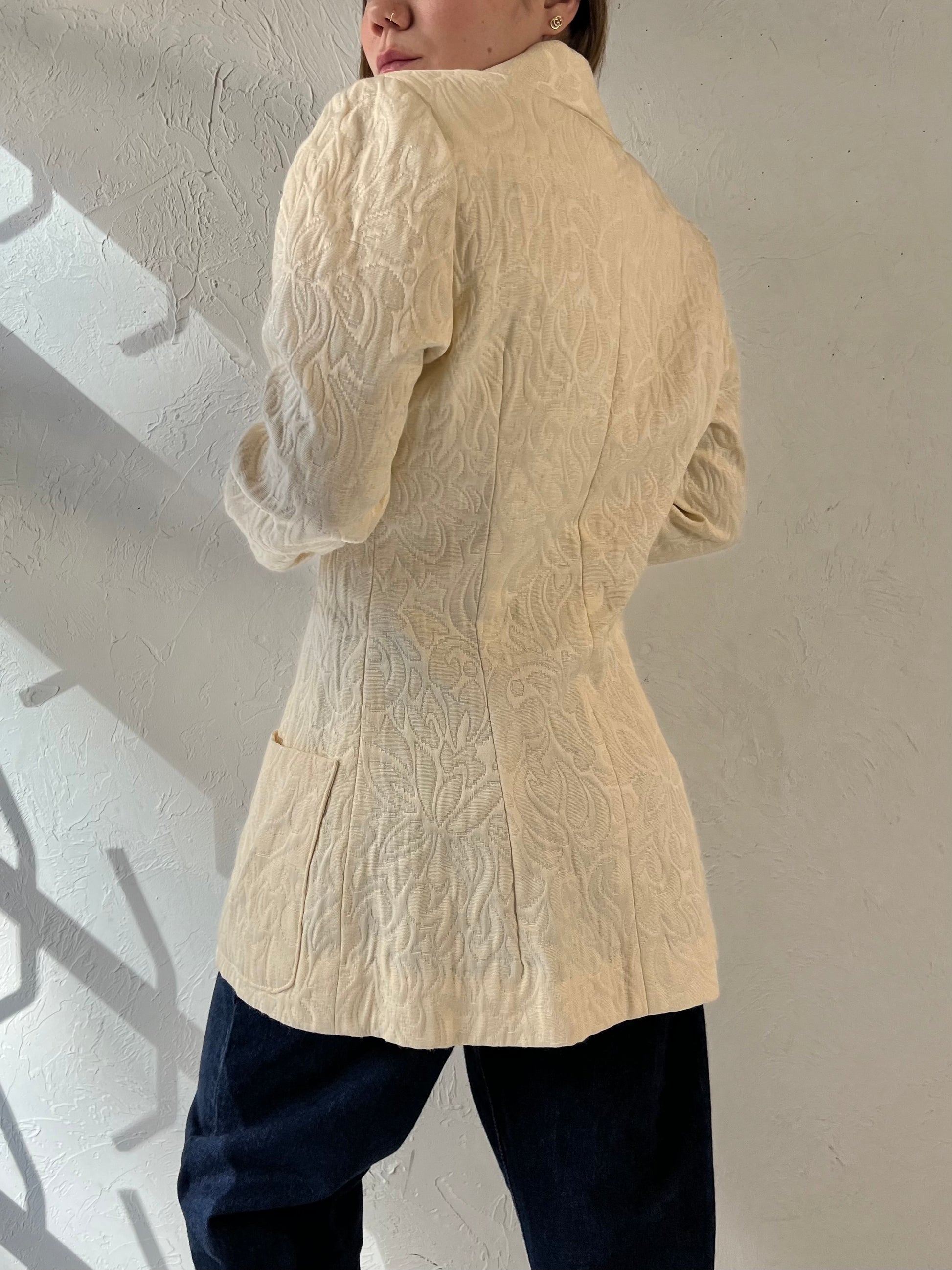 Vintage Cream Quilted Blazer Jacket / Small