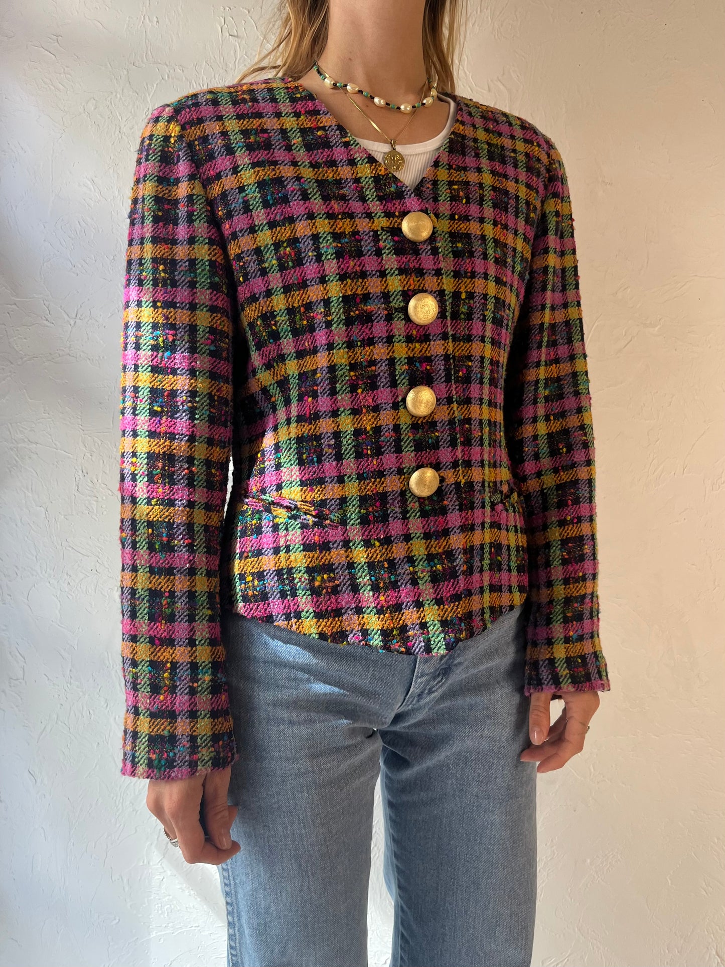 90s 'Studio J' Rainbow Tweed Jacket / Medium