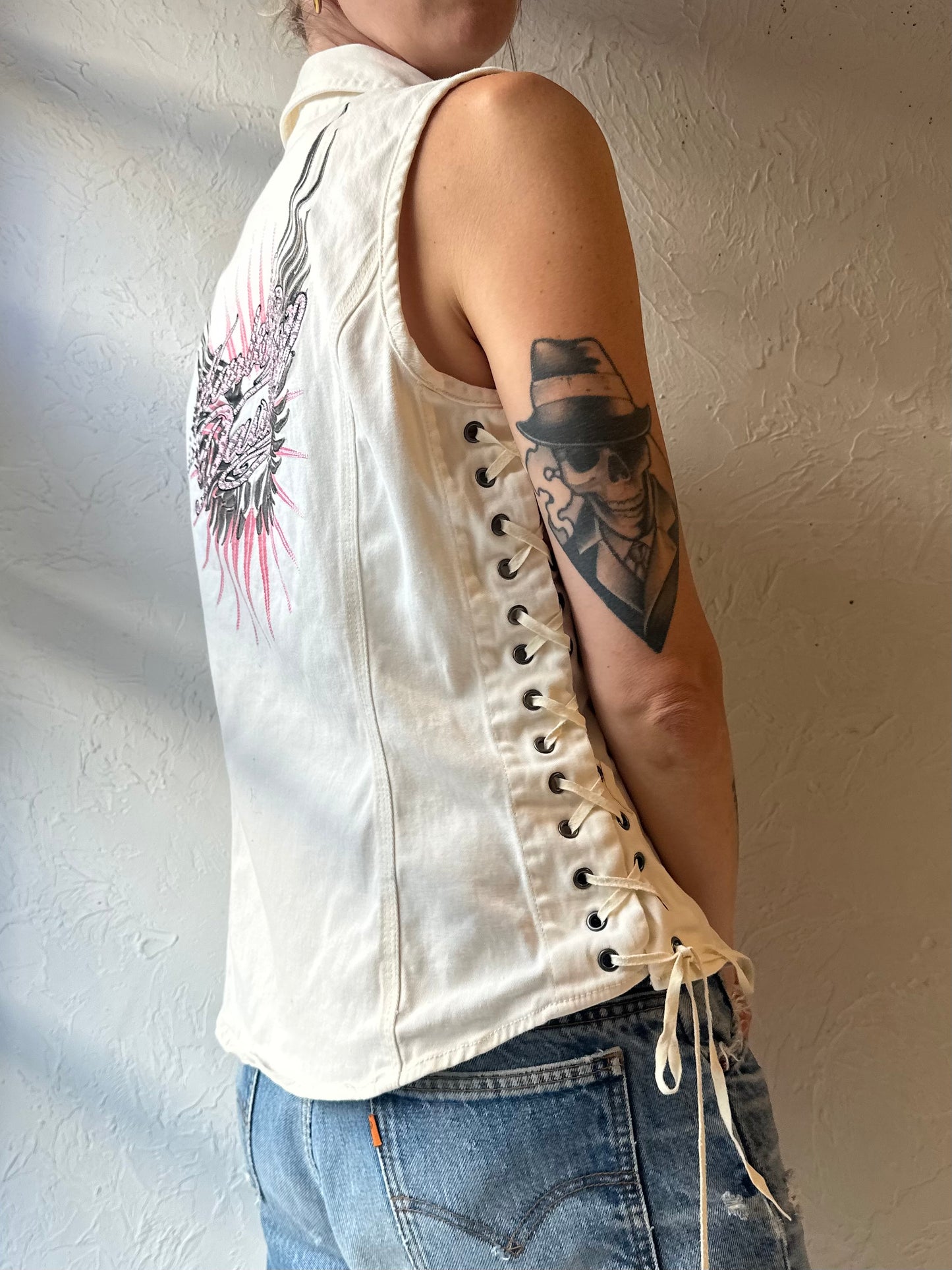 Y2K ‘Harley Davidson’ White Zip Up Vest / Large
