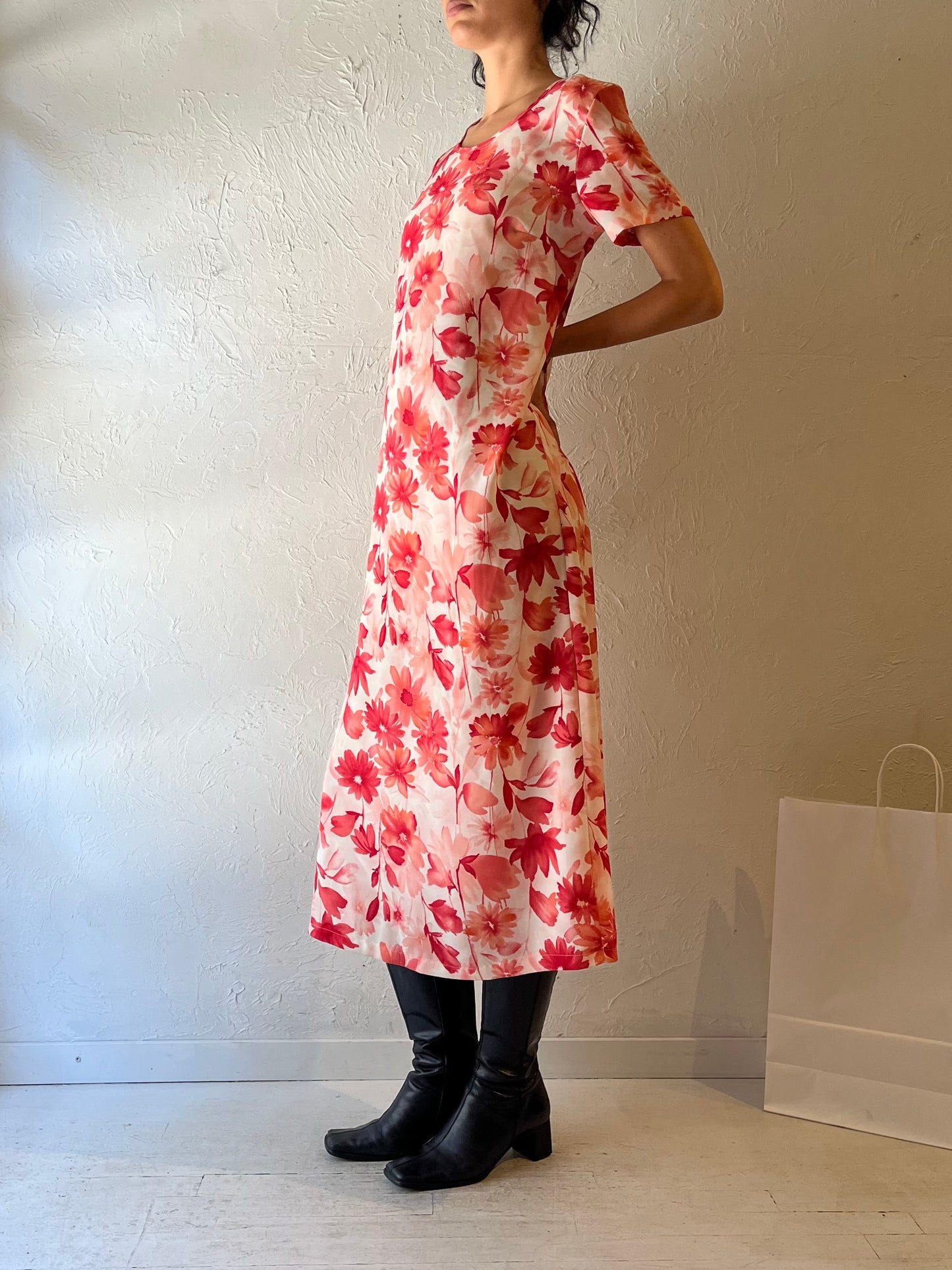 90s ‘Carol Reed’ Pink Floral Dress / Small